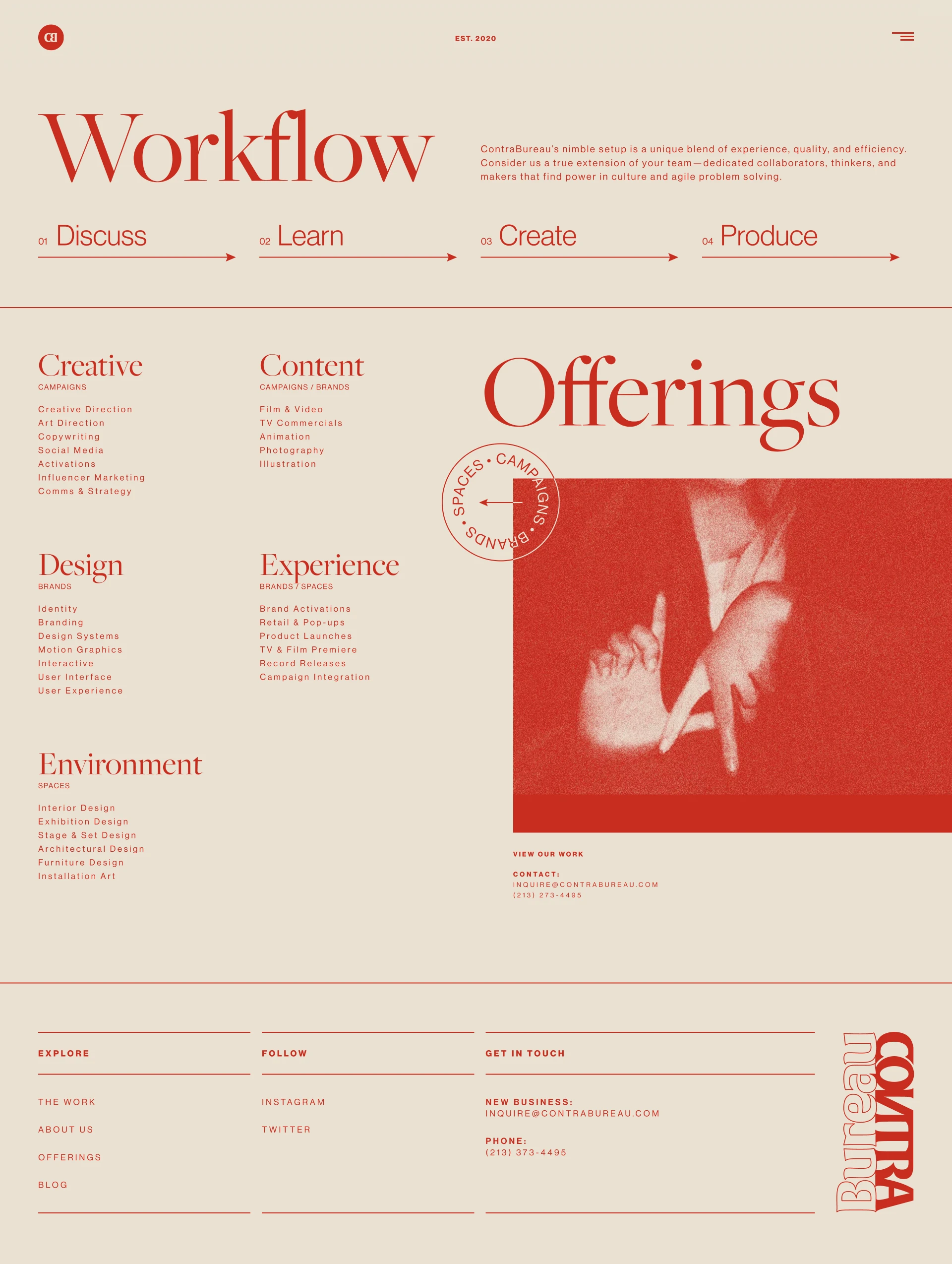 ContraBureau Landing Page Example: A multidisciplinary creative studio specializing in campaigns, brands, and spaces.