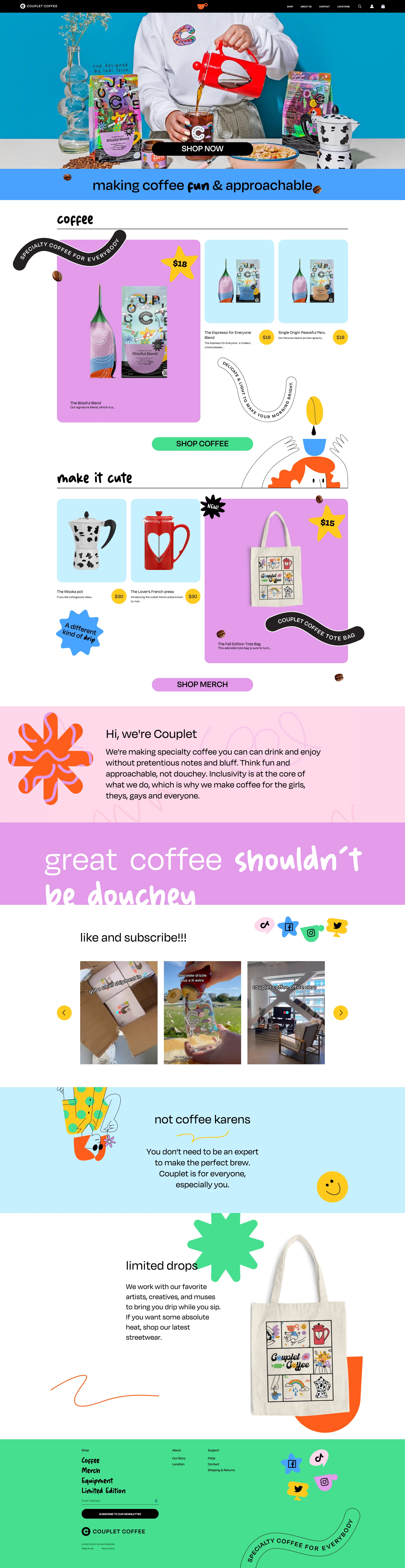 Couplet Coffee Landing Page Example: We are making great coffee more fun and approachable.