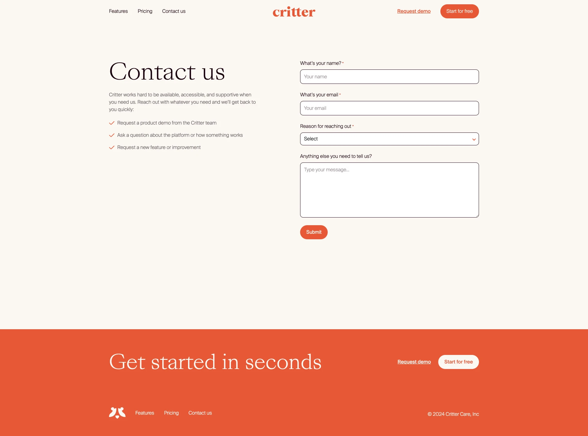 Critter Landing Page Example: The best mobile software for pet care businesses on the go, with tools for scheduling, invoicing, customer management, and communication.