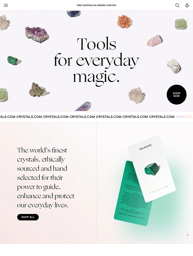 Crystals Landing Page Design