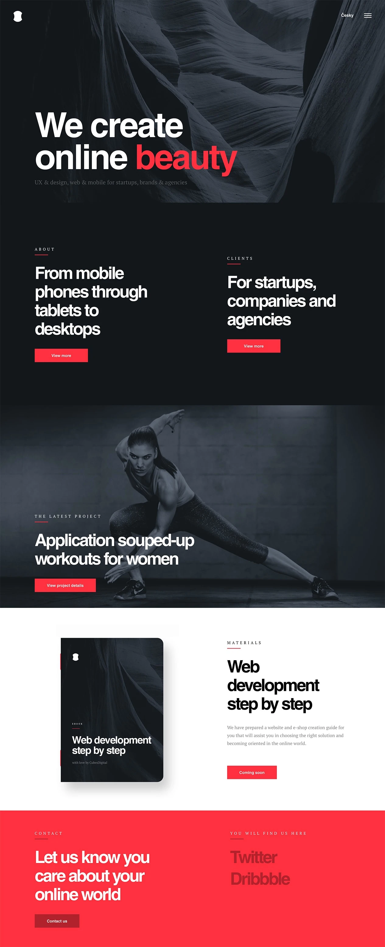 Cubes Digital Landing Page Example: We combine design and technologies to create a complex of functions and beauty in every product we deliver to startups and companies. We are specialists in UX, graphic design, web, and mobile.