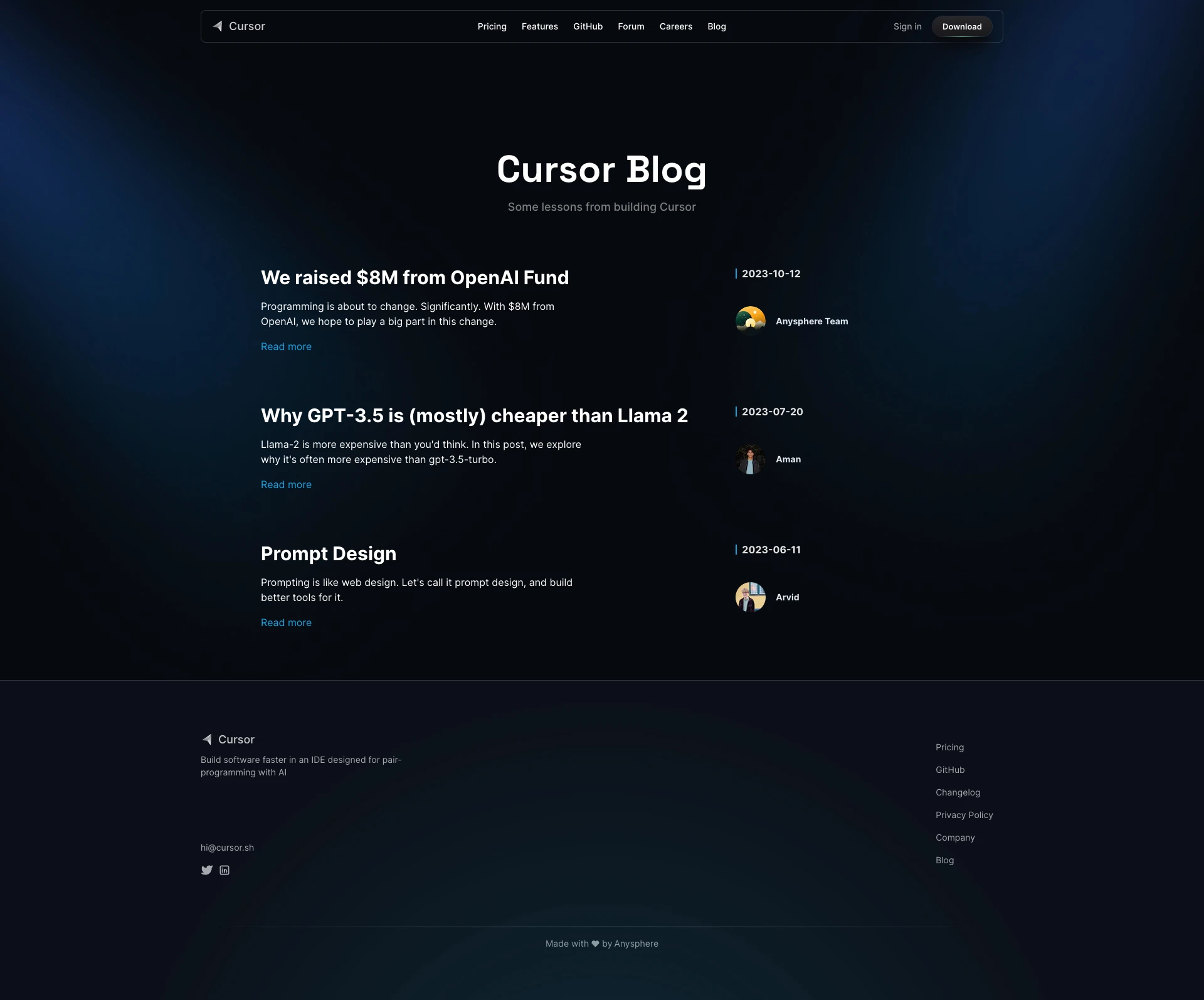 Cursor Landing Page Example: Cursor is the IDE of the future, built for pair-programming with Powerful AI.