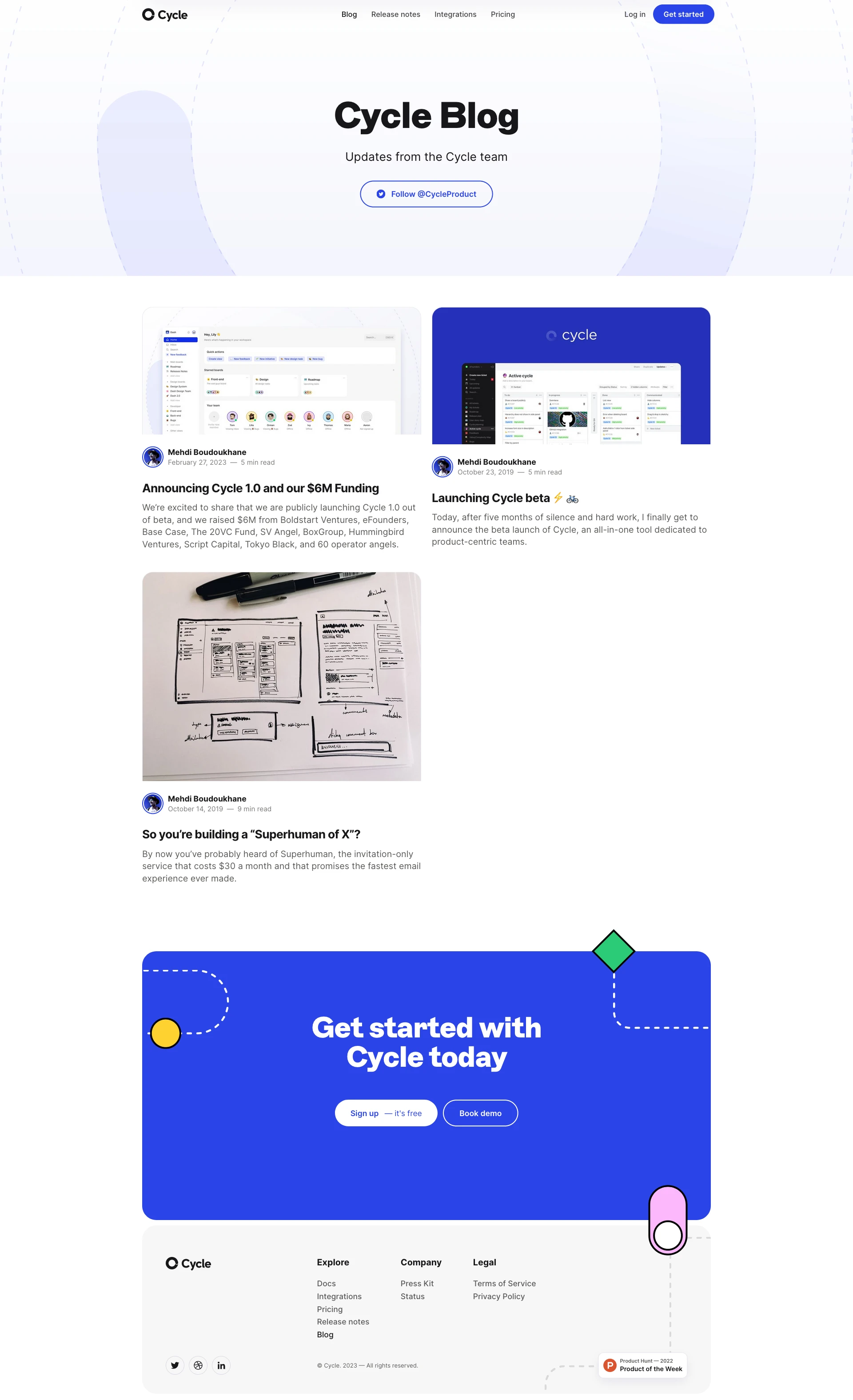 Cycle Landing Page Example: Where product folks get stuff done. Cycle is a product feedback system that lets you connect the dots between customer needs and product delivery workflows.