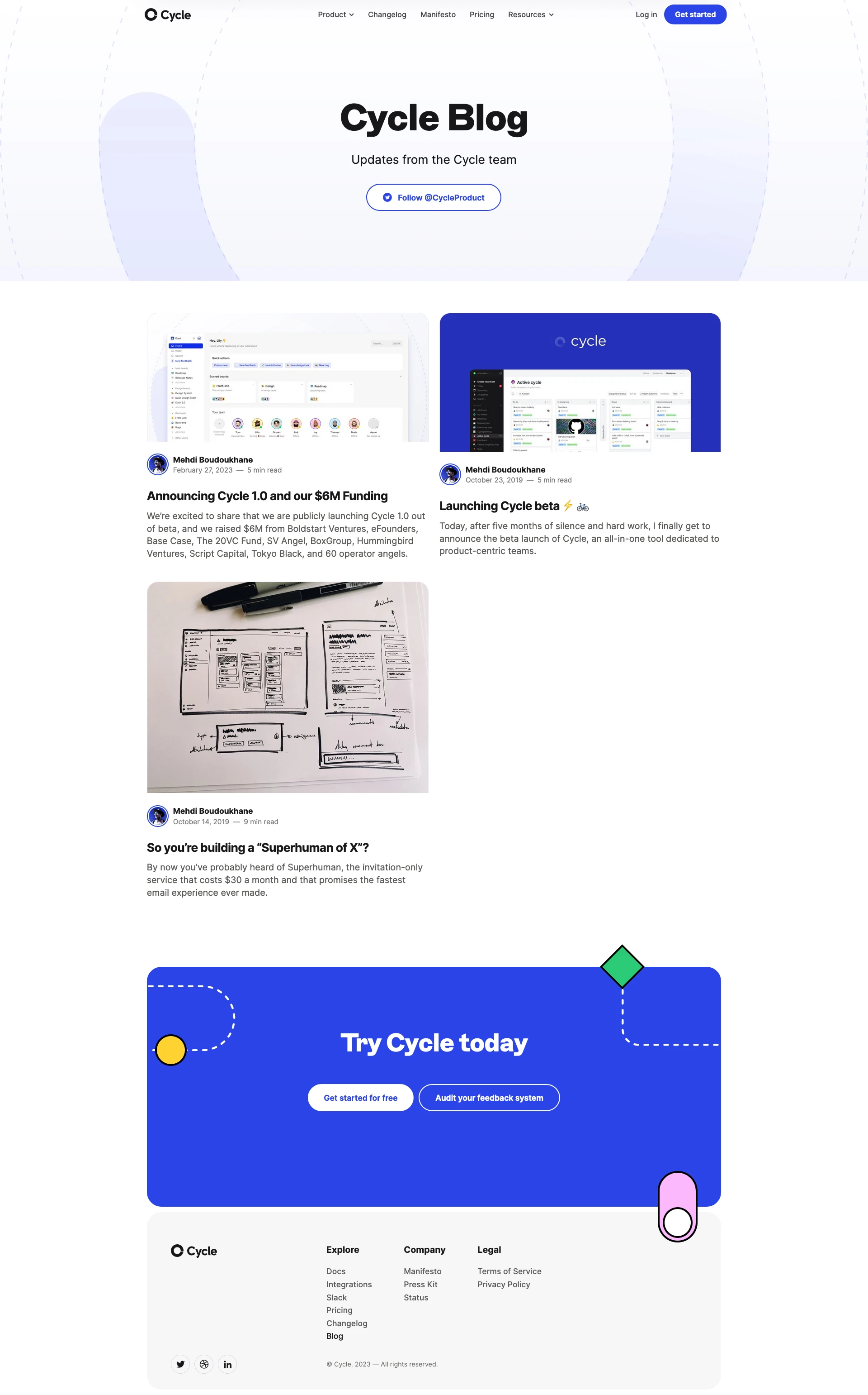 Cycle Landing Page Example: Cycle is the most delightful way to capture feedback, extract insights, create roadmaps, and communicate your releases.
