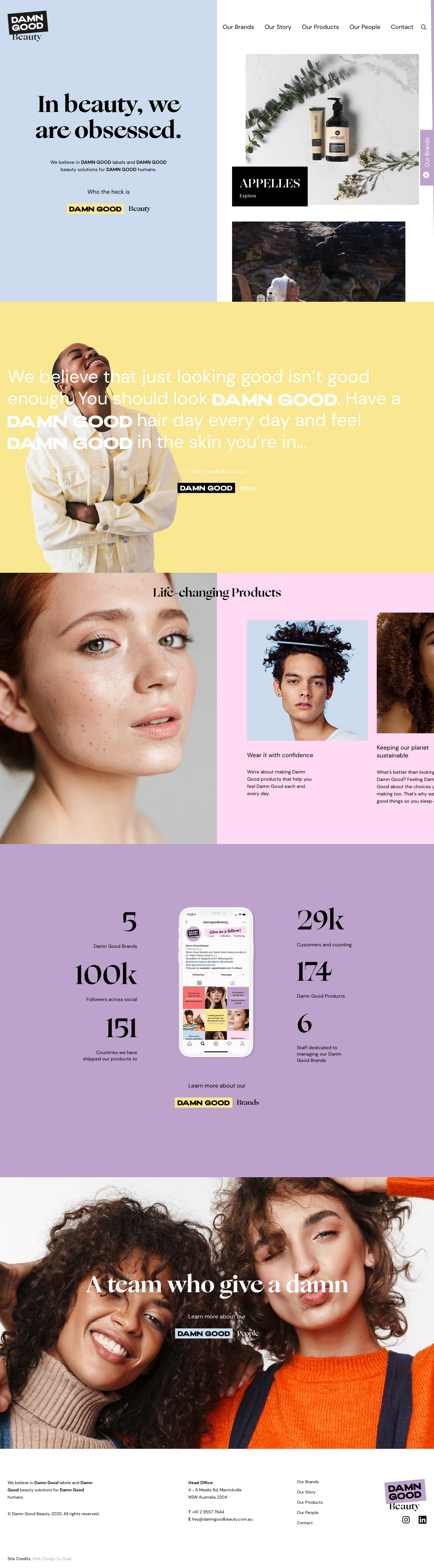 Damn Good Beauty Landing Page Example: We believe in Damn Good brands and Damn Good beauty products for Damn Good humans. Parent company to APPELLES, Biology, Urban Skincare Co, SOAK and METIS. Australian designed & owned.