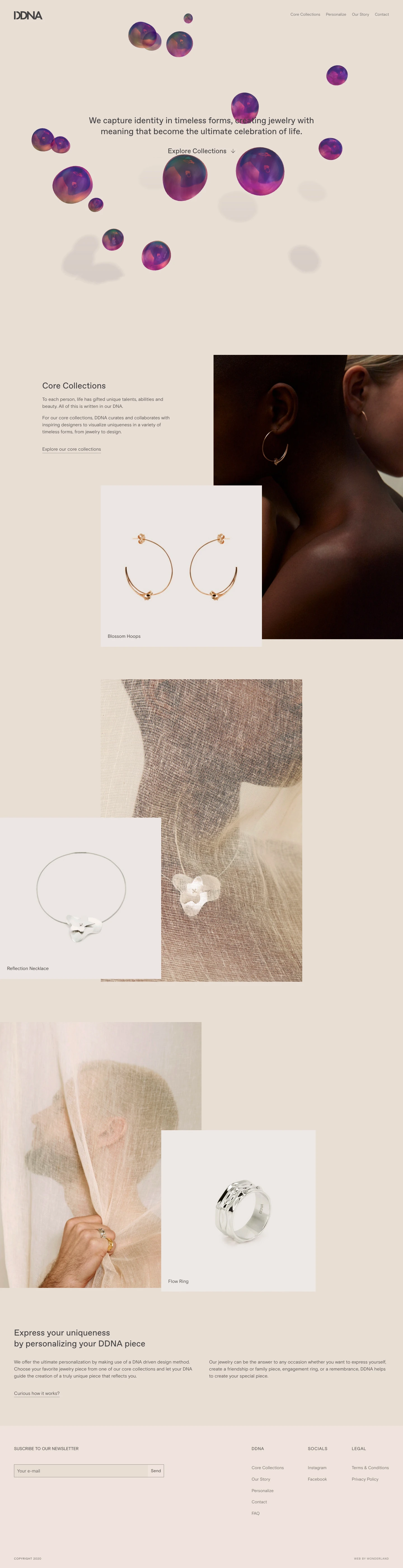 DDNA Landing Page Example: DDNA captures identity in timeless forms , creating jewelry with meaning that become the ultimate celebration of life.