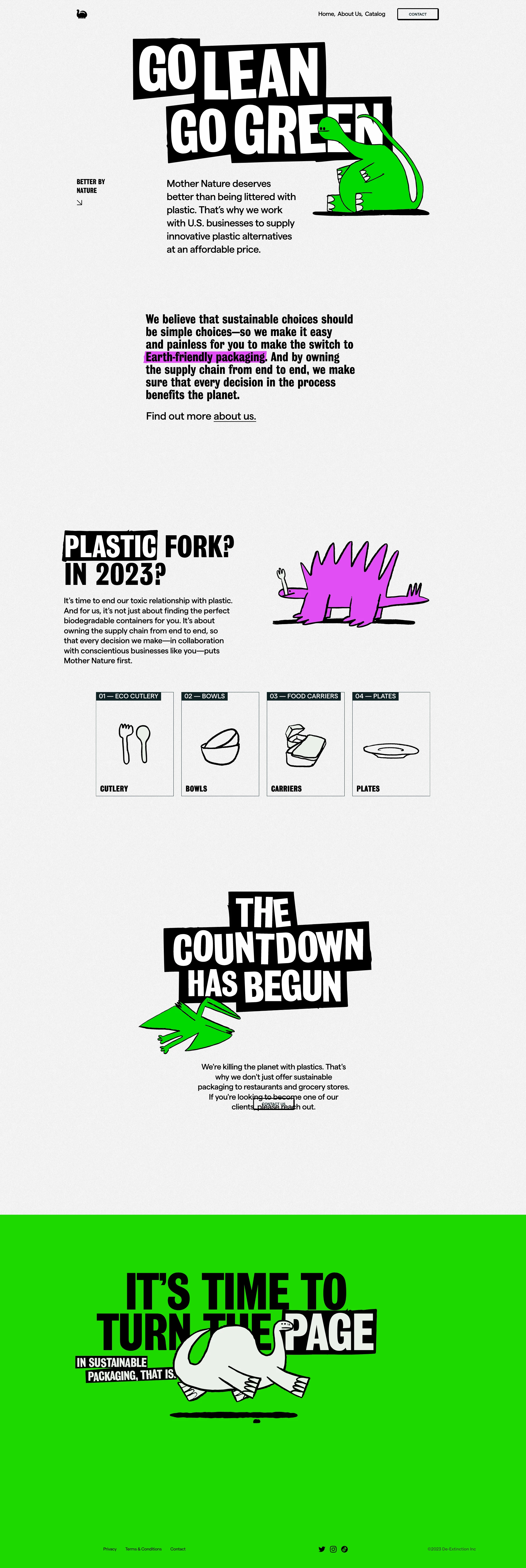 De-Extinction Landing Page Example: Mother Nature deserves better than being littered with plastic. That’s why we work with U.S. businesses to supply innovative plastic alternatives at an affordable price.