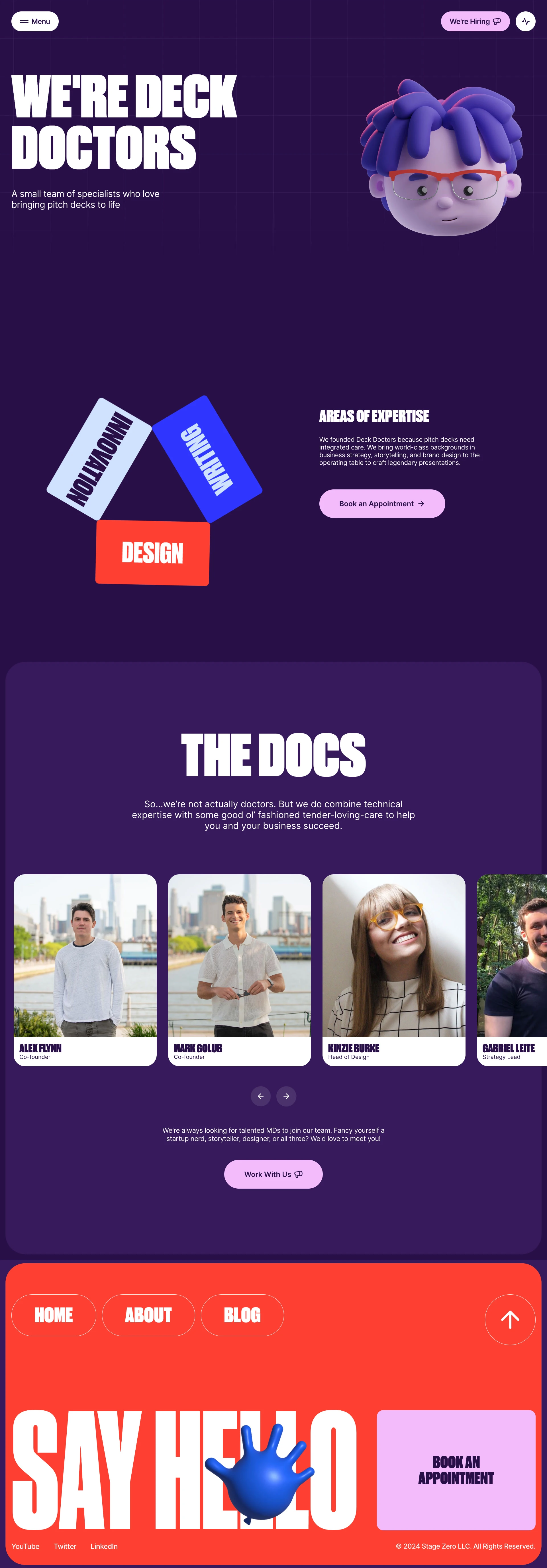 Deck Doctors Landing Page Example: We're Deck Doctors. Building the best pitch decks. A small team of specialists who love bringing pitch decks to life.