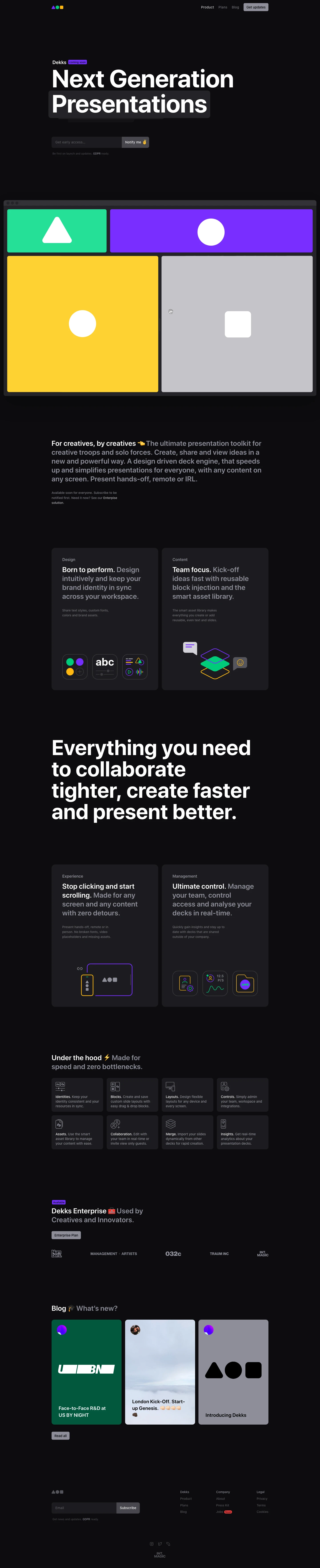 Dekks Landing Page Example: Dekks is the ultimate presentation toolkit for creative troops and solo forces. Create, share and view decks in a new and powerful way.