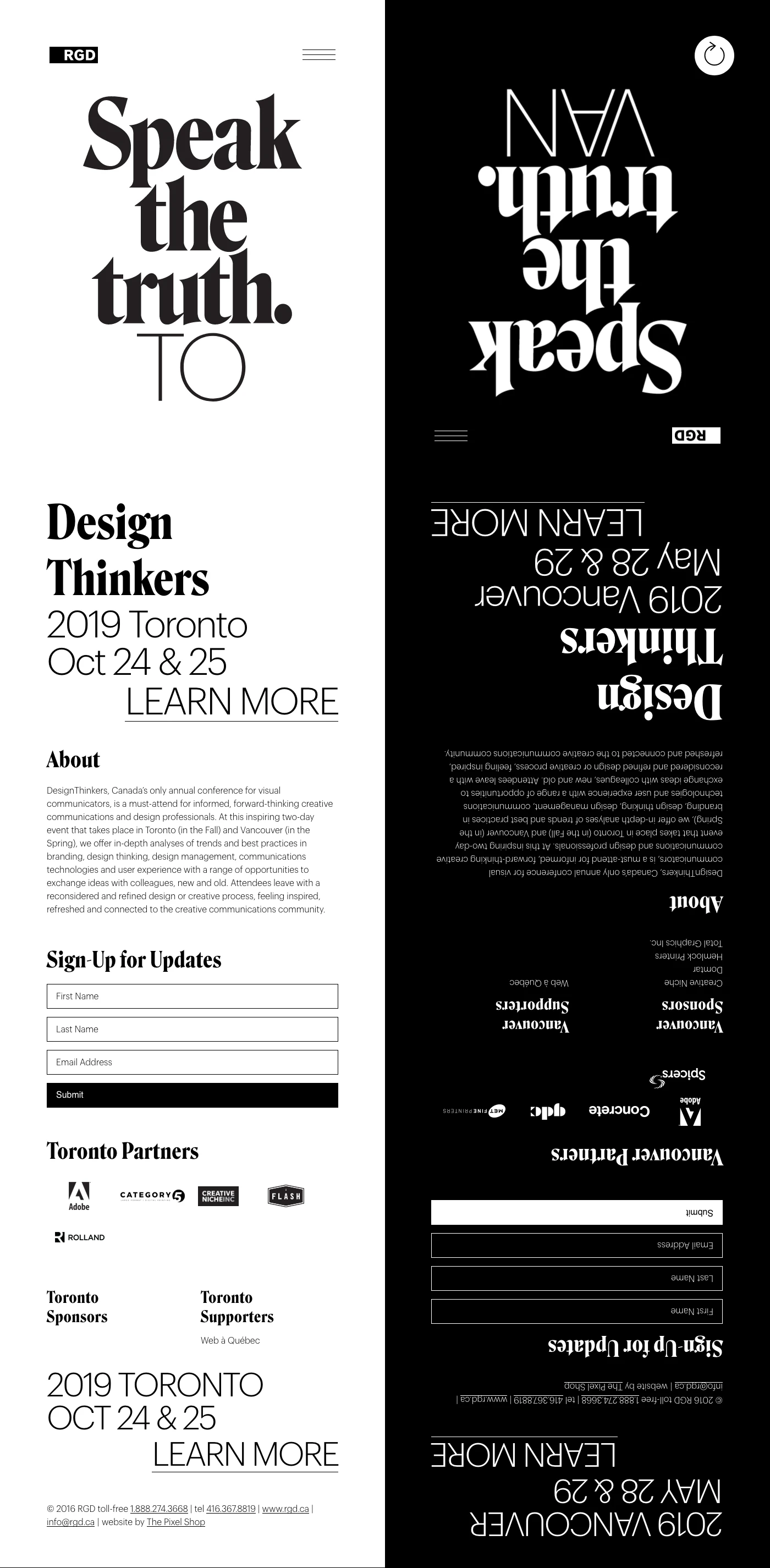 DesignThinkers Landing Page Example: DesignThinkers, Canada’s only annual conference for visual communicators, is a must-attend for informed, forward-thinking creative communications and design professionals. At this inspiring two-day event that takes place in Toronto (in the Fall) and Vancouver (in the Spring).