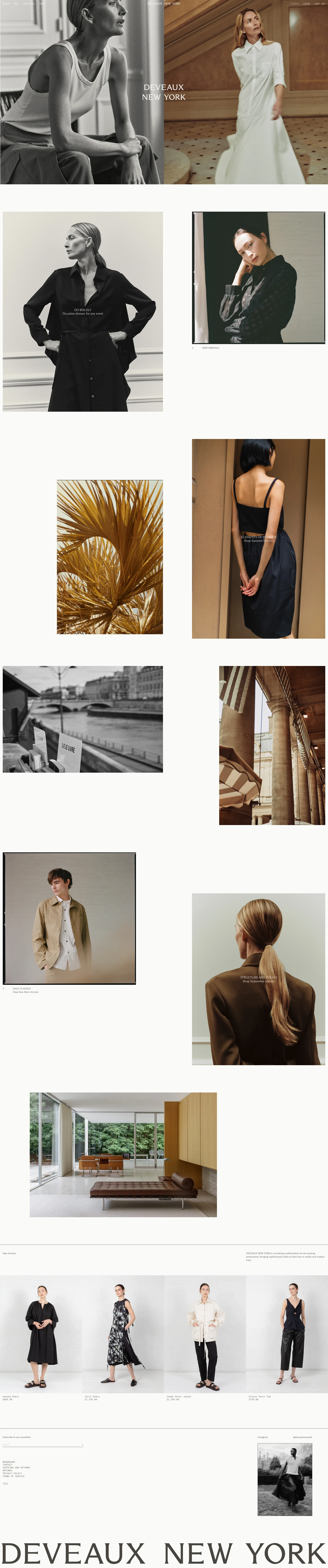Deveaux New York Landing Page Example: Deveaux is a ready-to-wear collection based in New York City. The brand creates utilitarian staples with sensible and timeless construction. Shop ready-to-wear and accessories collections for men and women.