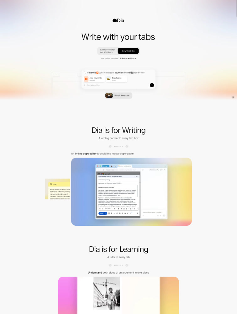 Dia Browser Landing Page Example