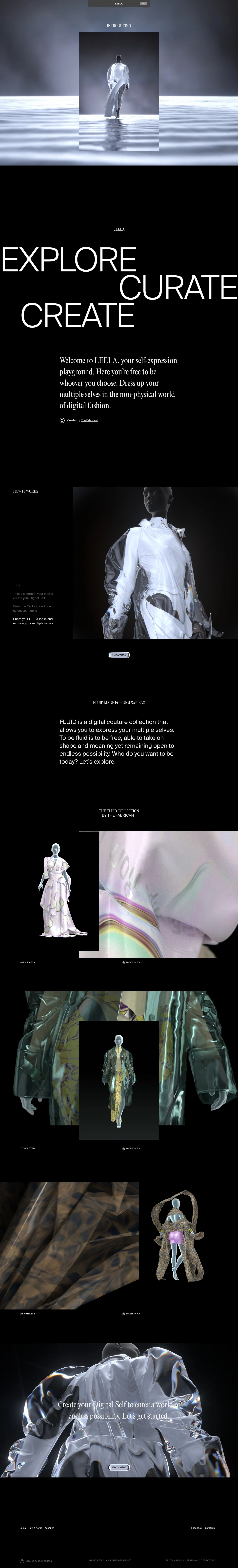 Leela Landing Page Example: Welcome to LEELA, your self-expression playground. Here you’re free to be whoever you choose. Dress up your multiple selves in the non-physical world of digital fashion.