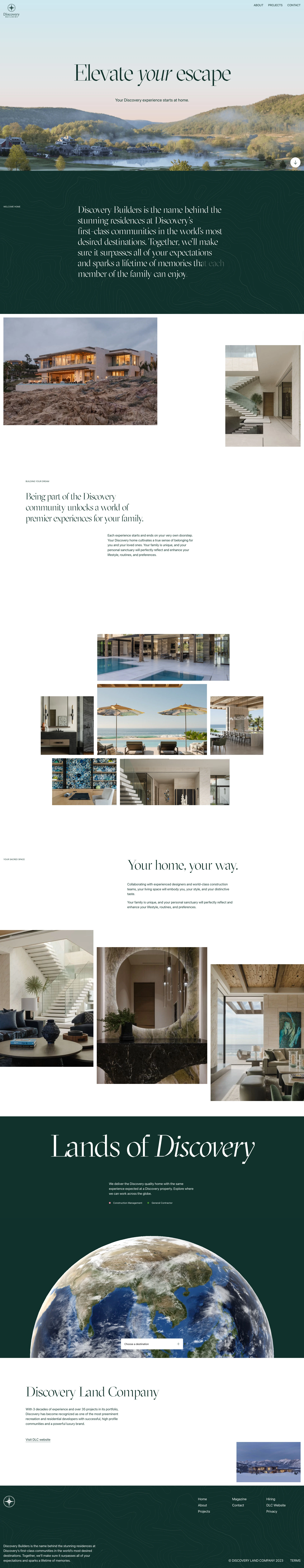 Discovery Builders Landing Page Example: Discovery Builders is the name behind the stunning residences at Discovery’s first-class communities in the world’s most desired destinations. Together, we’ll make sure it surpasses all of your expectations and sparks a lifetime of memories.