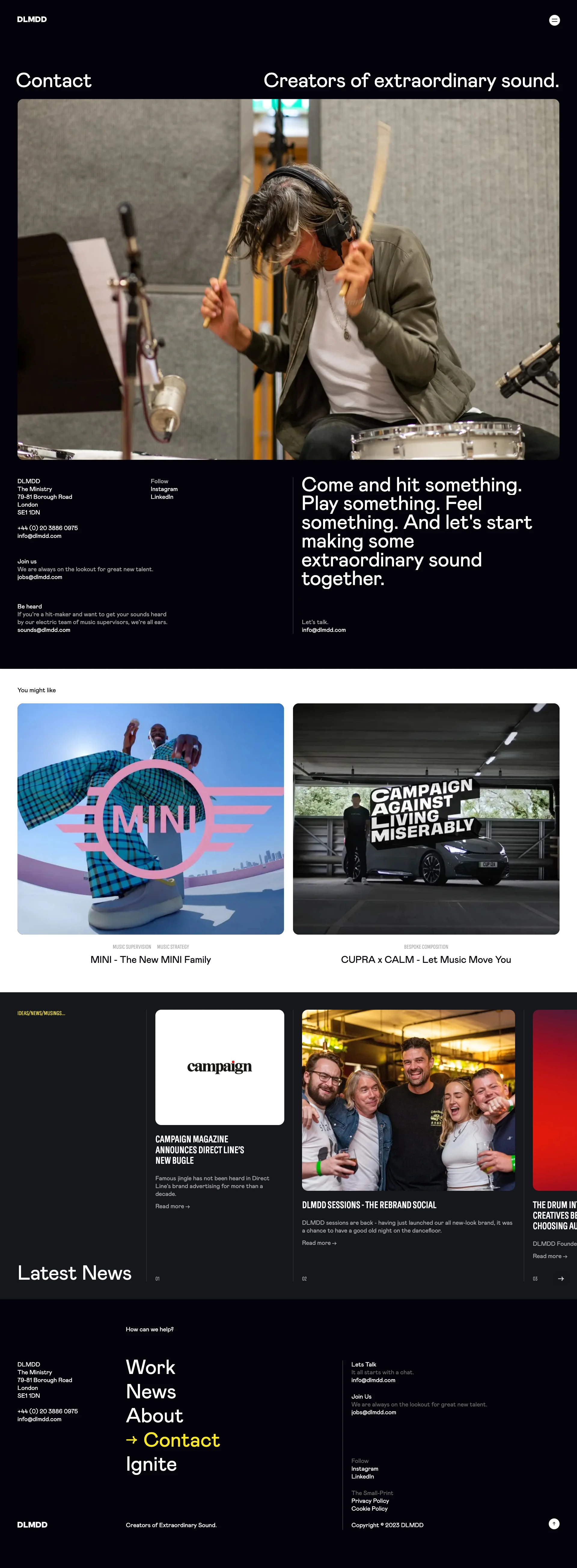 DLMDD Landing Page Example: Creators of extraordinary sound. We're an agency of advertising-wired musicians making brands famous for how they sound.