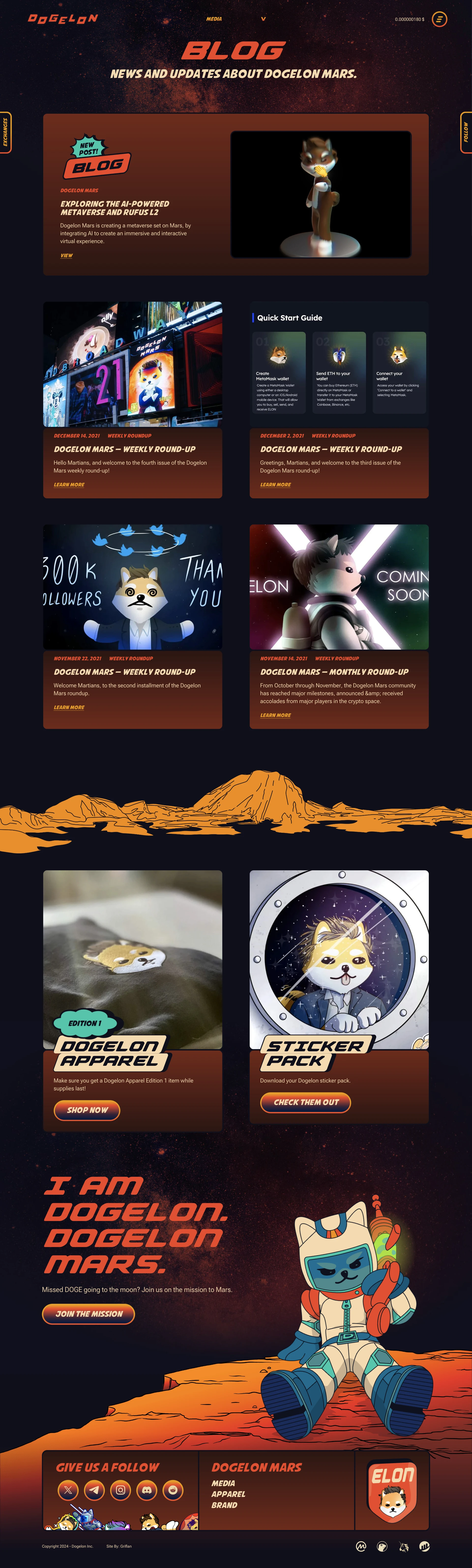 Dogelon Mars Landing Page Example: Dogelon Mars is creating a metaverse set on Mars, by integrating AI to create an immersive and interactive virtual experience.