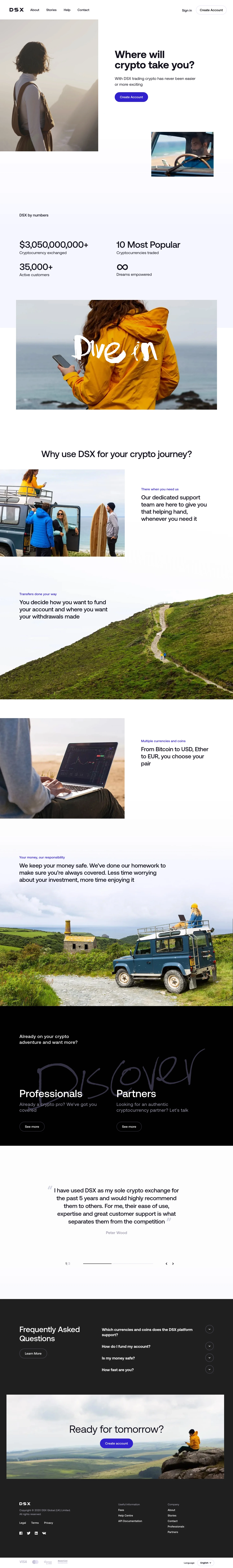 DSX Landing Page Example: Where will crypto take you? With DSX trading crypto has never been easier or more exciting.
