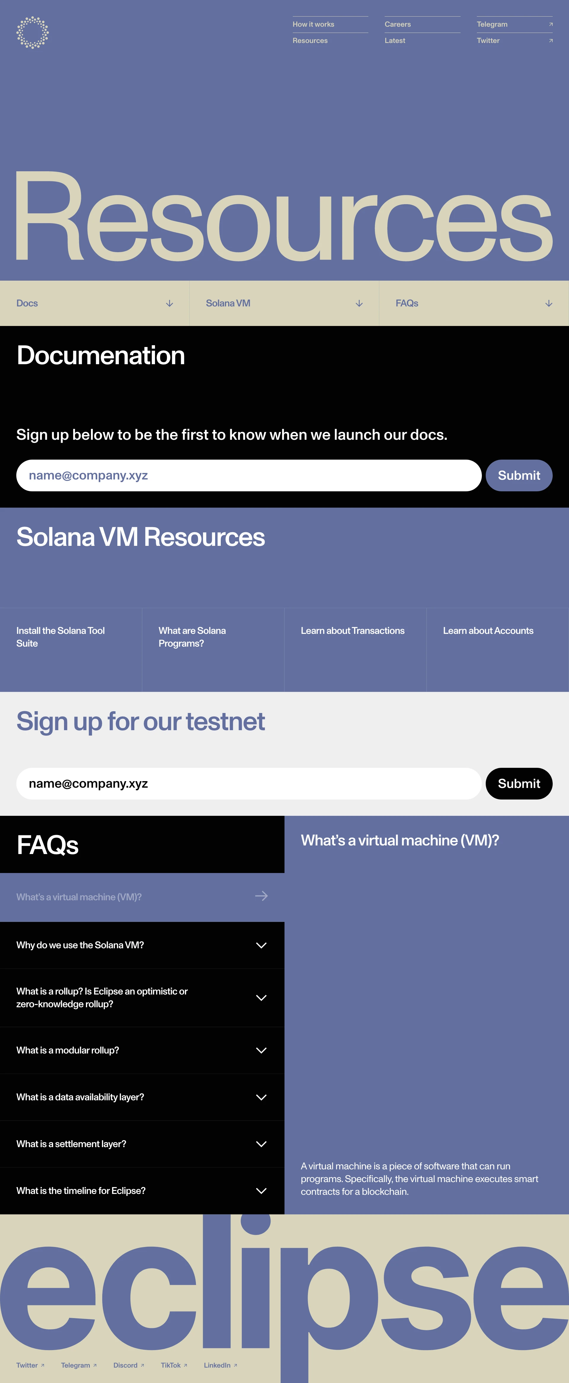 Eclipse Landing Page Example: The next generation of dApps are powered by Eclipse. We let you deploy customizable rollups powered by the Solana virtual machine.
