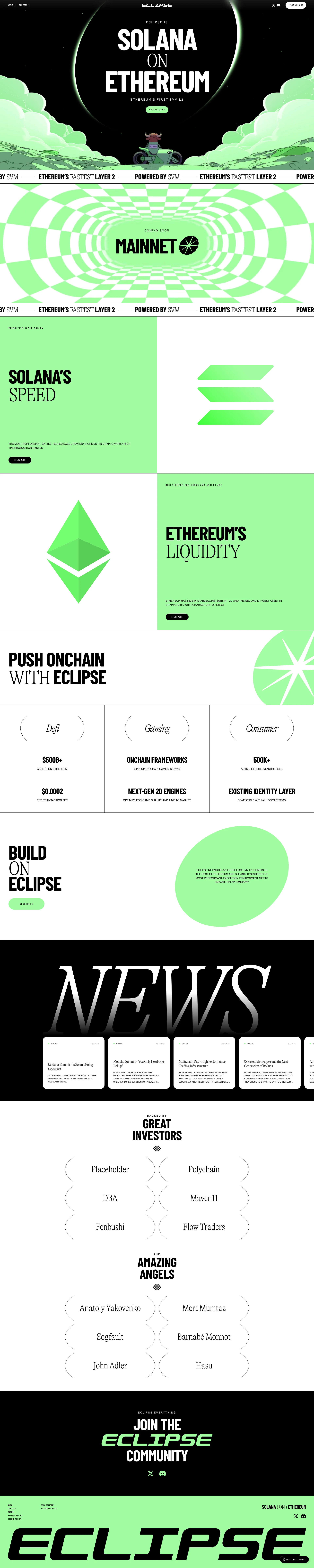 Eclipse Landing Page Example: Solana on Ethereum - Ethereum’s first SVM L2.