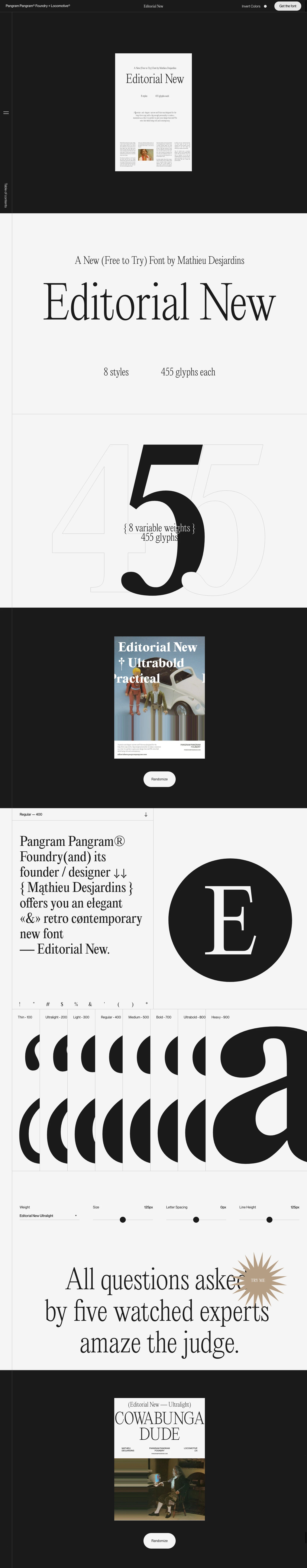 Editorial New Landing Page Example: A precise and elegant narrow serif that was designed for the long-form copy with a big enough personality to make a statement as a title. It is perfect to give your design that mid 90s retro feel while being rich and contemporary.