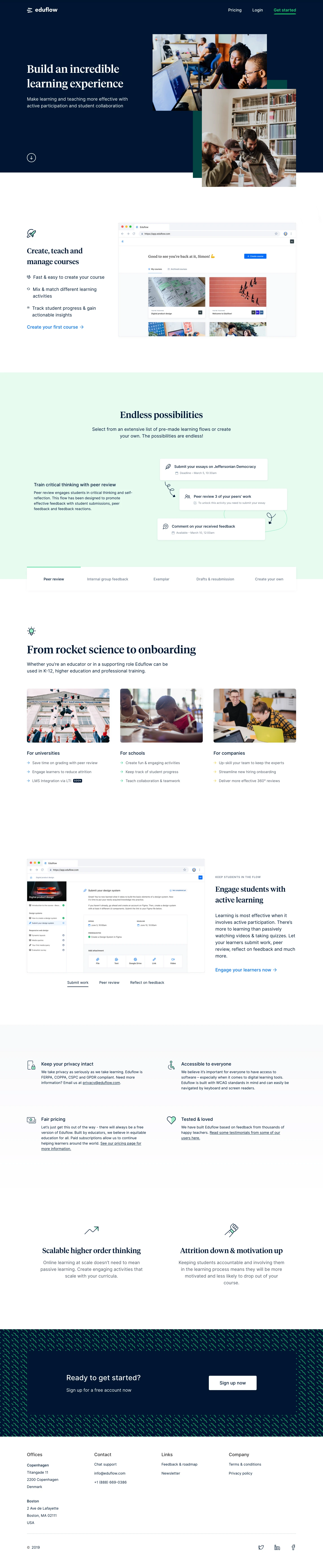 Eduflow Landing Page Example: Make your learning more effective through active participation and student collaboration.