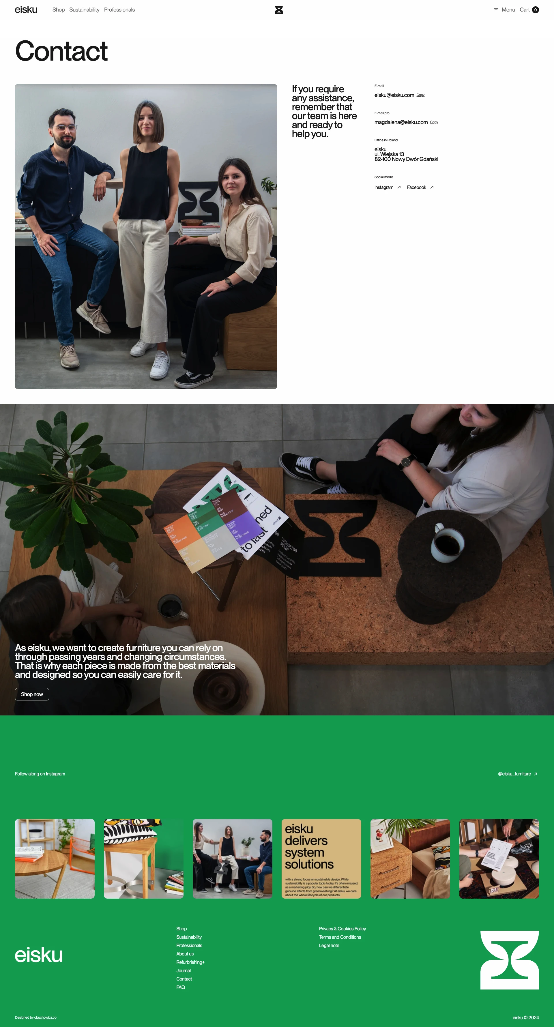 Eisku Landing Page Example: In response to the growing need for sustainability, we have created a brand that goes beyond attractive furniture, embracing the idea of environmental responsibility.