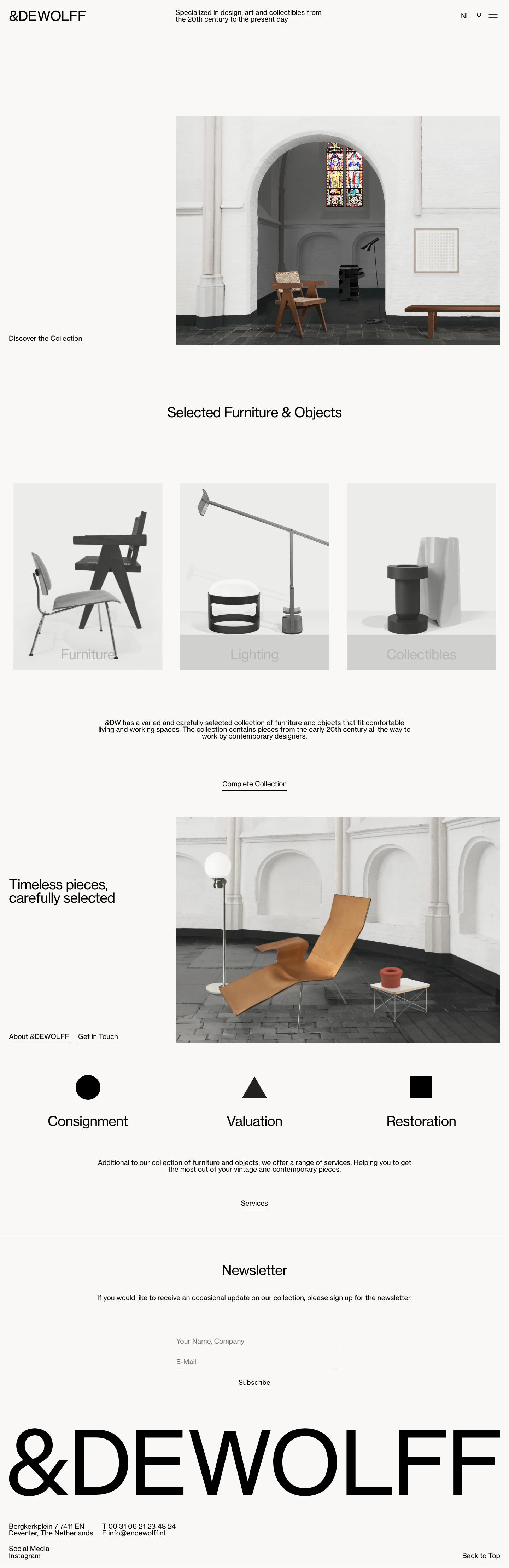 &DEWOLFF Landing Page Example: Specialized in design, art and collectibles from the 20th century to the present day.