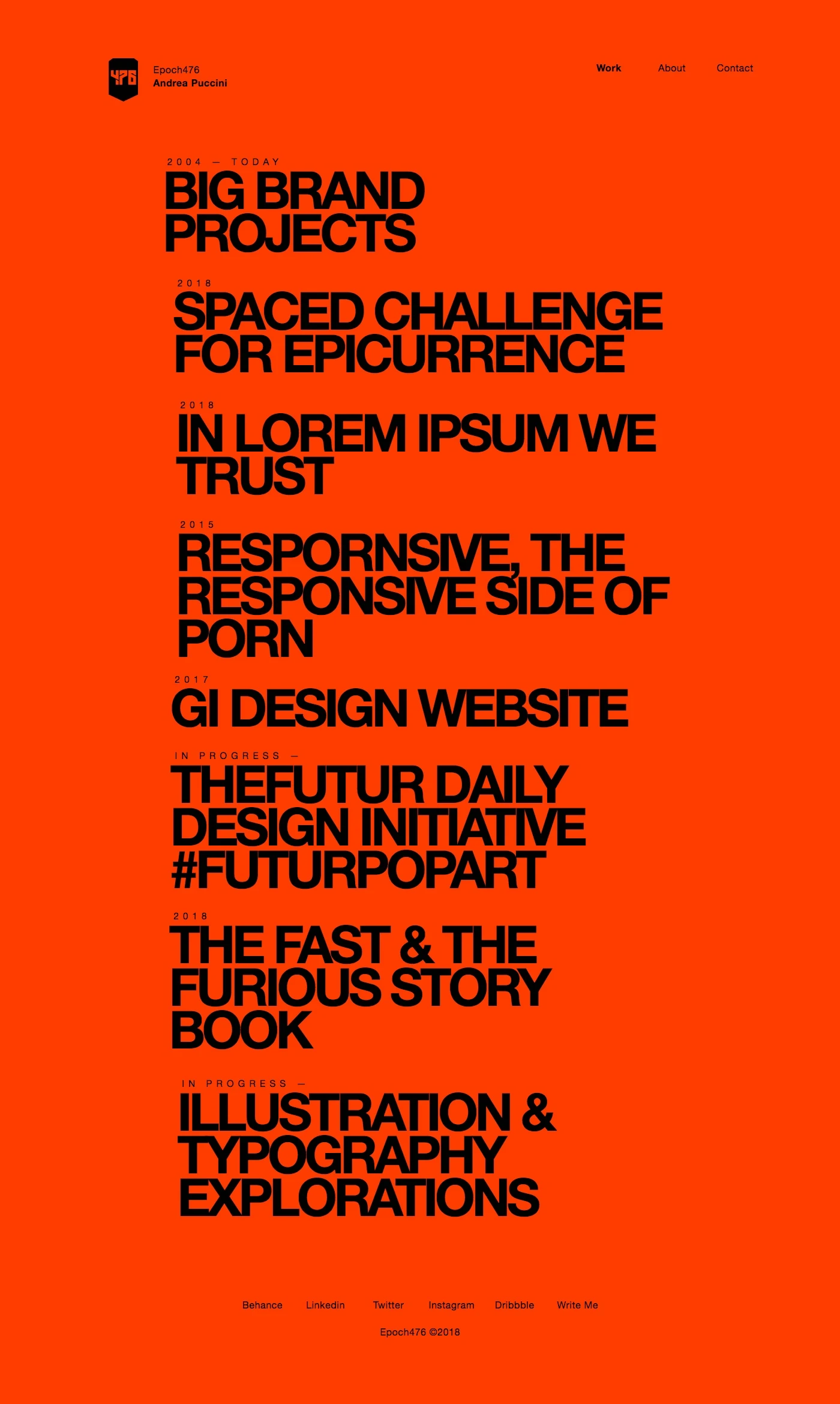 Andrea Puccini Landing Page Example: Portfolio of Epoch476 (Andrea Puccini), art director & designer based in Bologna (Italy).
