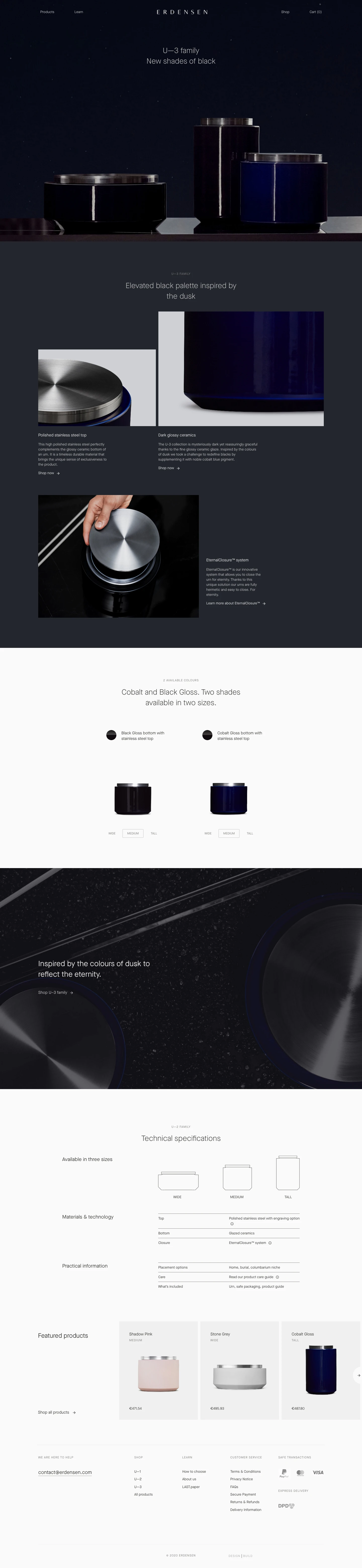 Erdensen Landing Page Example: Erdensen was founded in 2018 with the mission to design an urn that will meet the needs of contemporary world.