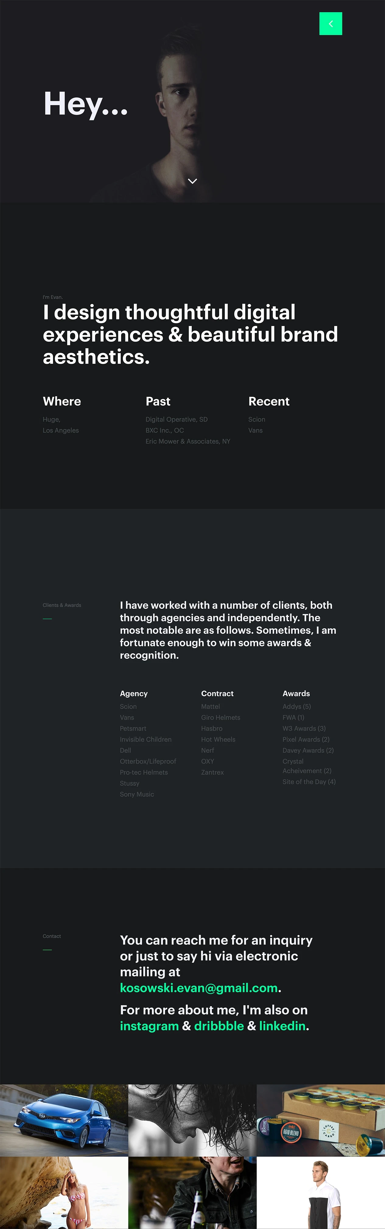 Evan Kosowski Landing Page Example: I design thoughtful digital experiences & beautiful brand aesthetics.