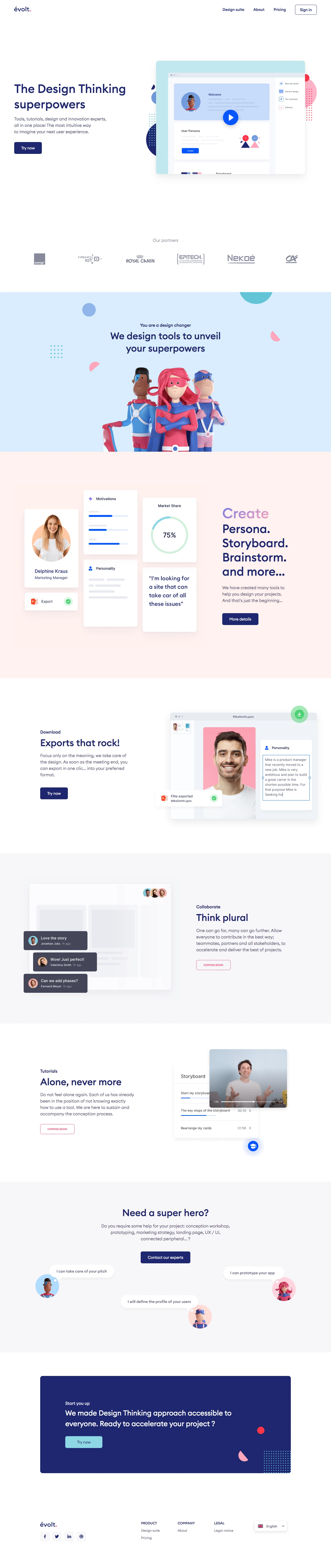 évolt Landing Page Example: Tools, tutorials, design and innovation experts, all in one place! The most intuitive way to imagine your next user experience.