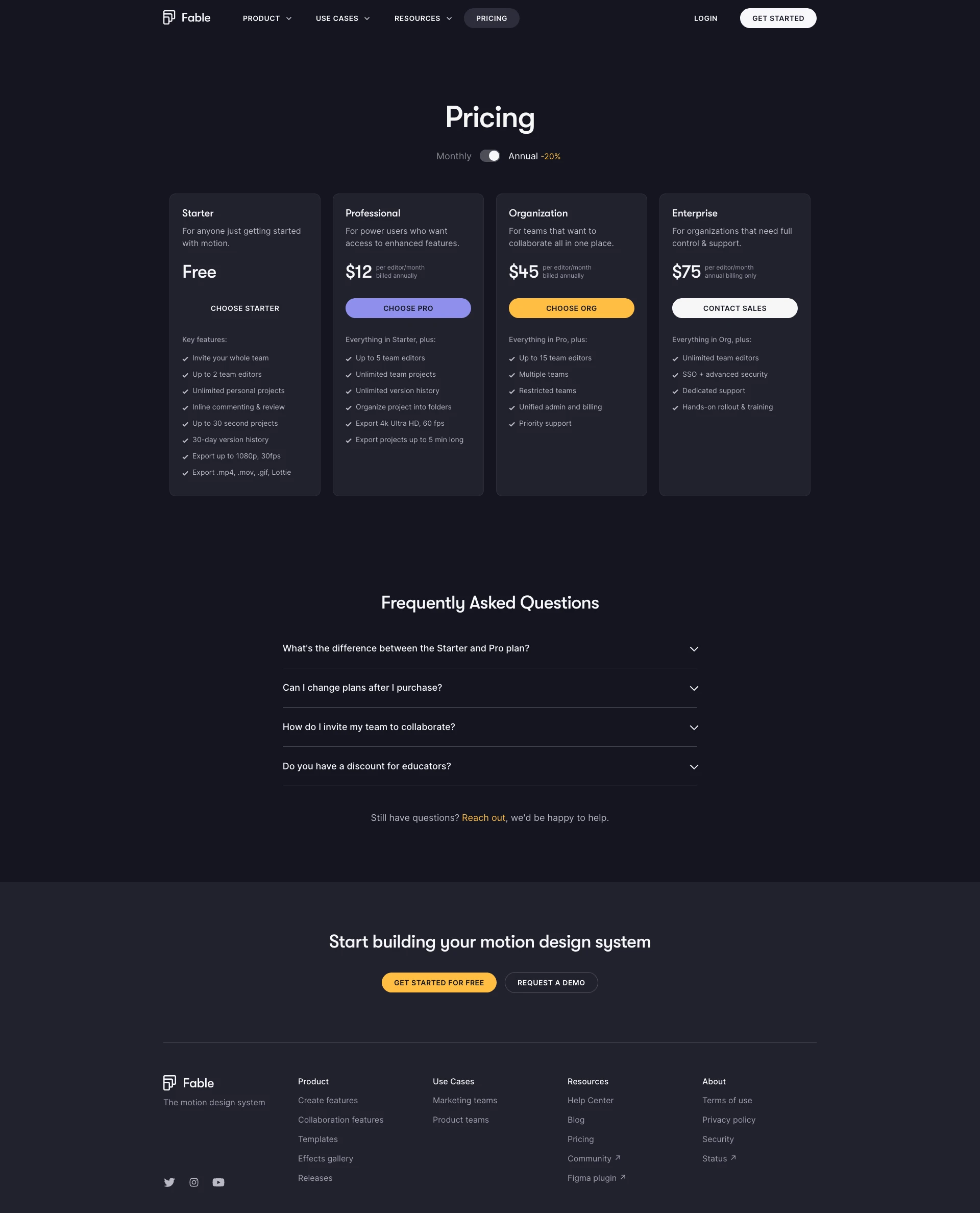 Fable Landing Page Example: The motion design system. Fable is how creative teams make motion together. Design, collaborate, and scale – all under one roof.