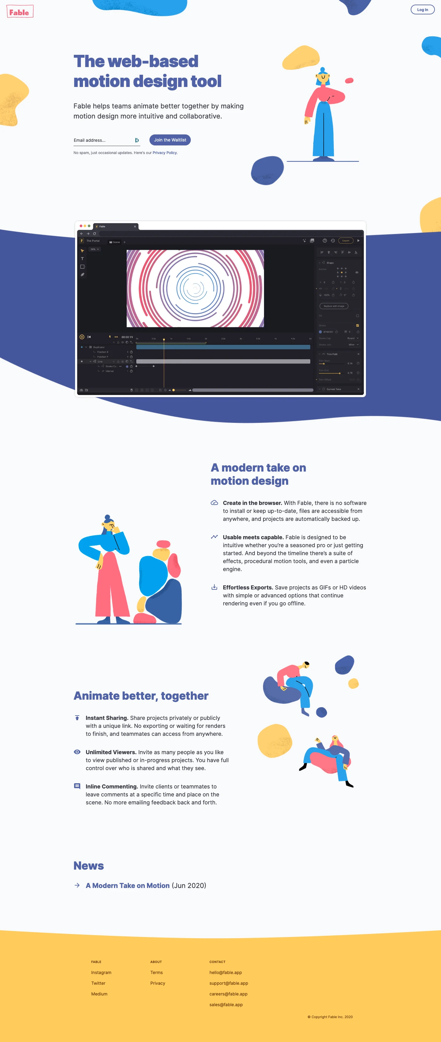 Fable Landing Page Example: The web-based motion design tool. Fable helps teams animate better together by making motion design more intuitive and collaborative.