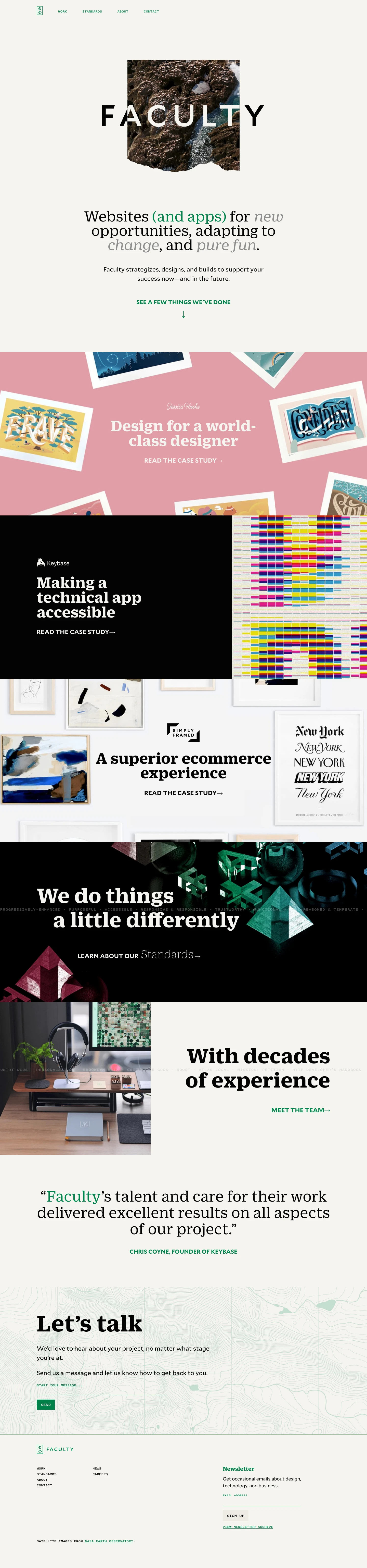 Faculty Landing Page Example: Websites (and apps) for new opportunities, adapting to change, and pure fun. Faculty strategizes, designs, and builds to support your success now—and in the future.