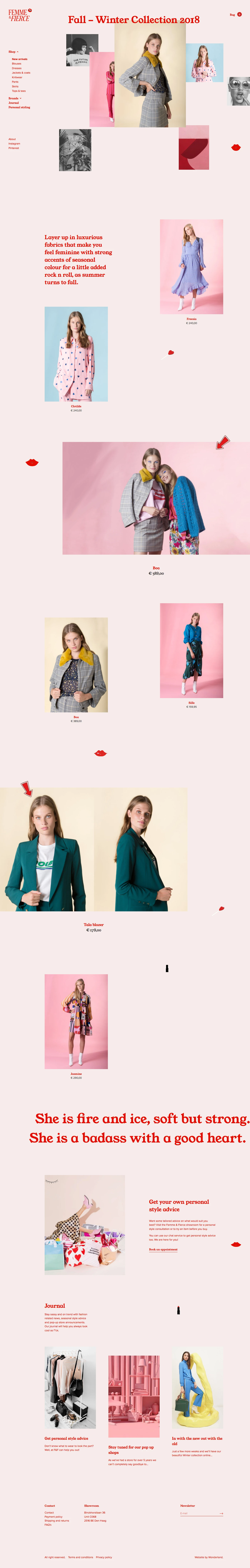 Femme & Fierce Landing Page Example: A collection of personally selected clothes, from the worlds best independent fashion brands, to make girlbosses feel damn-fine.