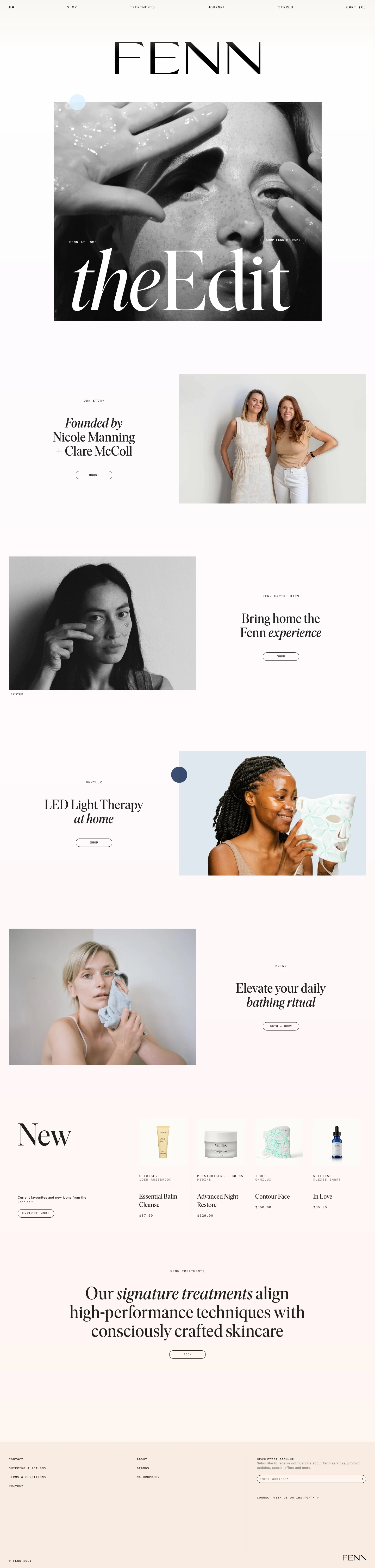 FENN Landing Page Example: Aligning consciously crafted skincare with high performance techniques.