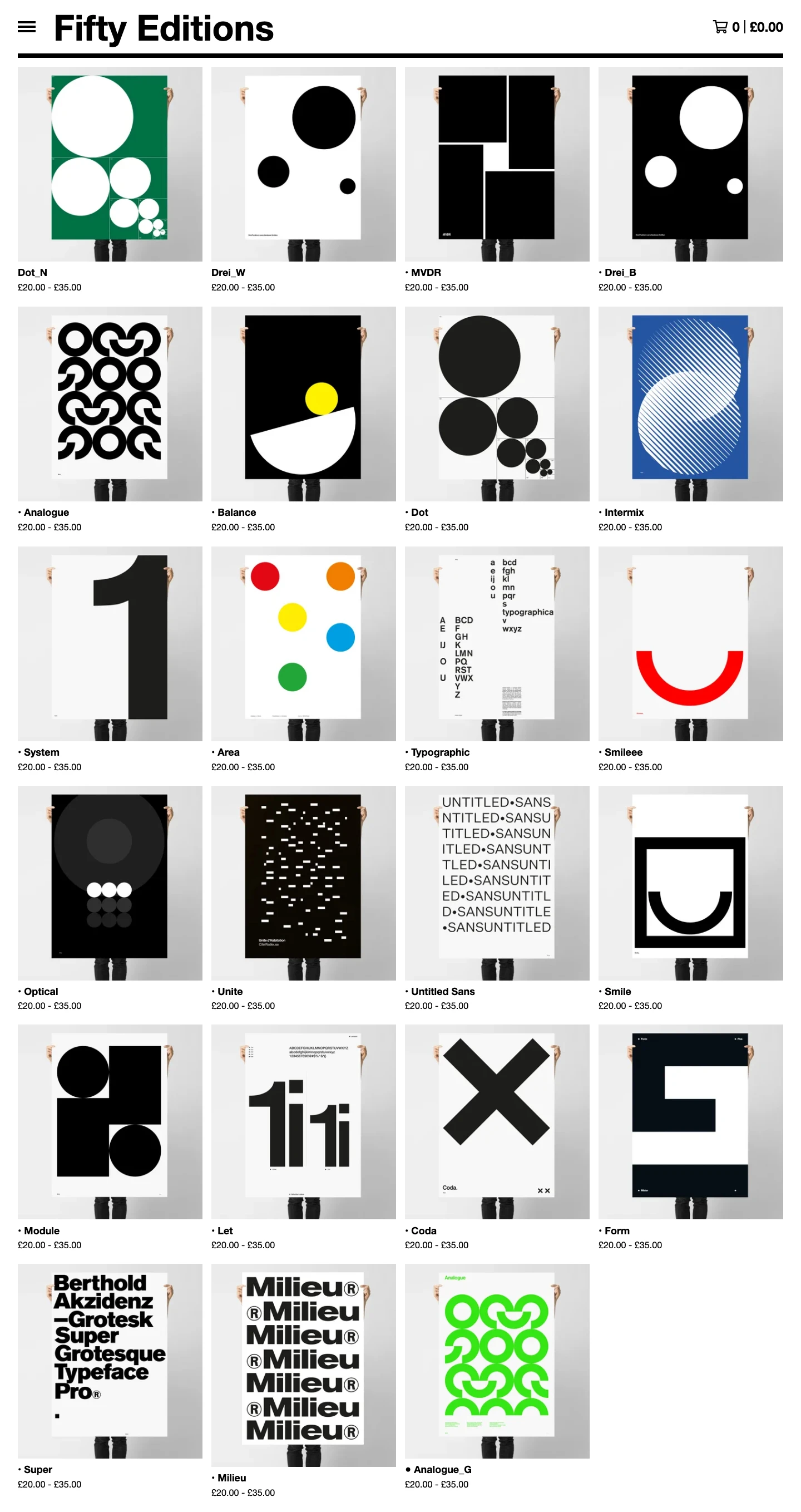 Fifty Editions Landing Page Example: 50 Editions is an online design store where you can buy original limited edition prints.