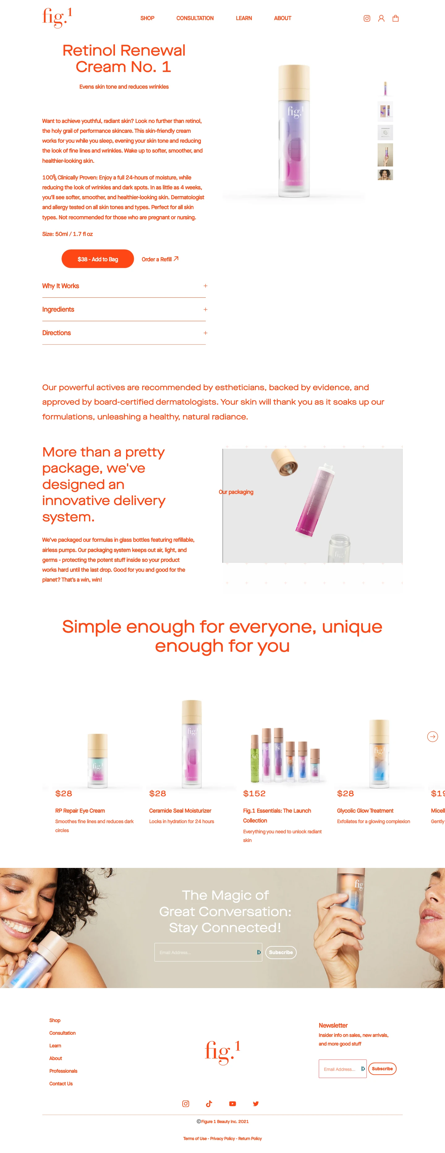 Figure 1 Beauty Landing Page Example: This is what great chemistry feels like. We don’t treat your skin like a problem to be solved. We love your healthy skin, and you will too! We deliver simple, science-backed skincare, with you as the hero ingredient.
