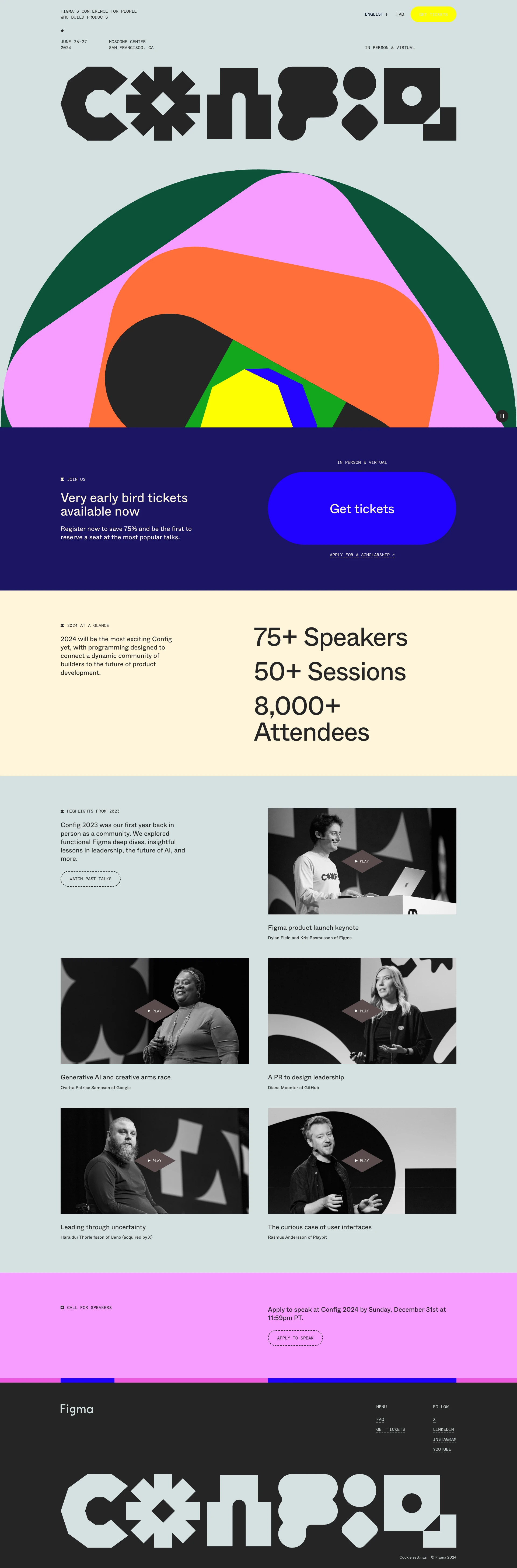 Config 2024 by Figma Landing Page Example: 2024 will be the most exciting Config yet! Join us in-person in San Francisco, or virtually June 26-27. 