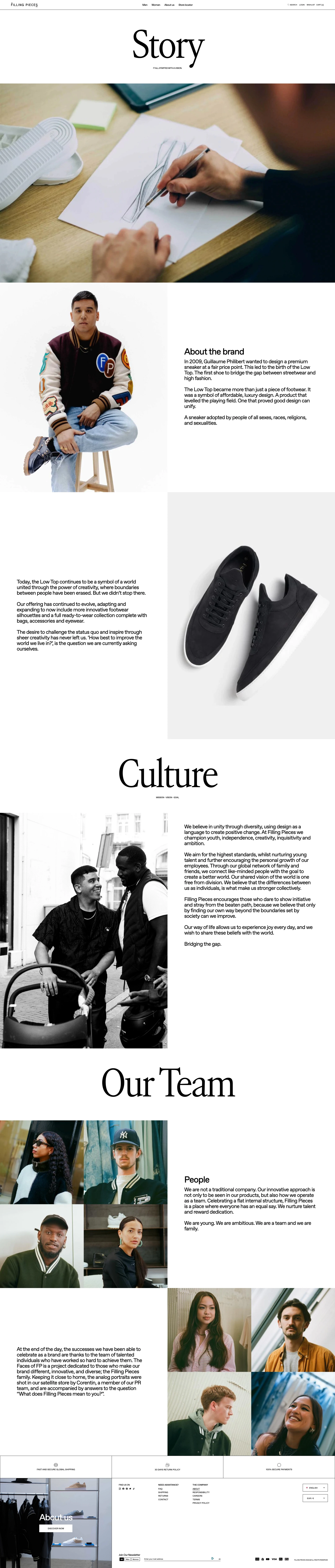 Filling Pieces Landing Page Example: Filling Pieces is an Amsterdam-based fashion brand bridging the gap between streetwear and high fashion
