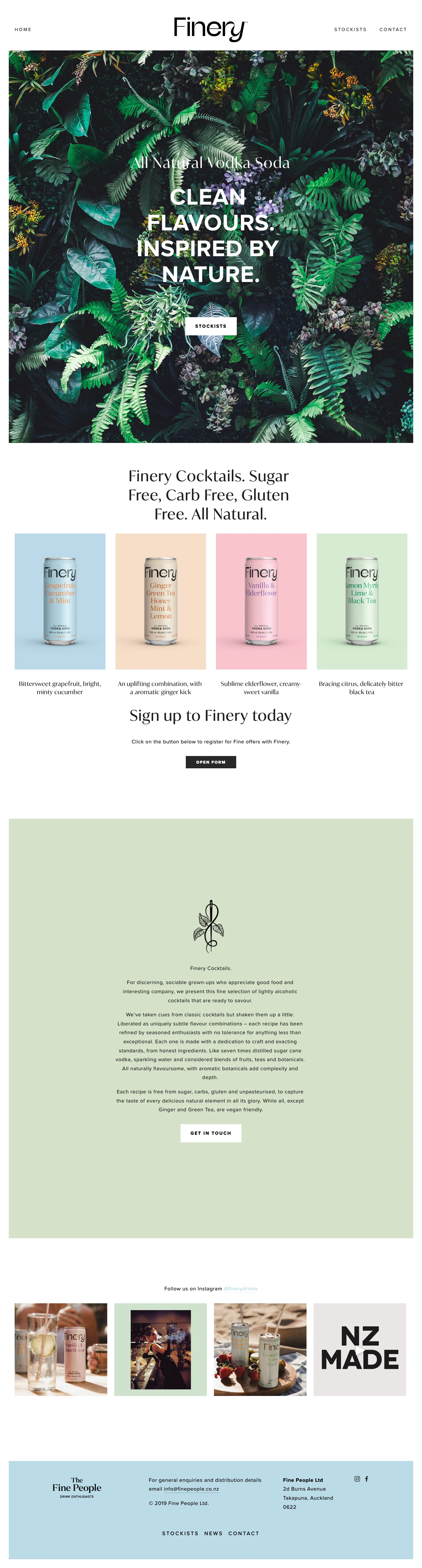Finery Landing Page Example: Finery Cocktails. Sugar Free, Carb Free, Gluten Free. All Natural.