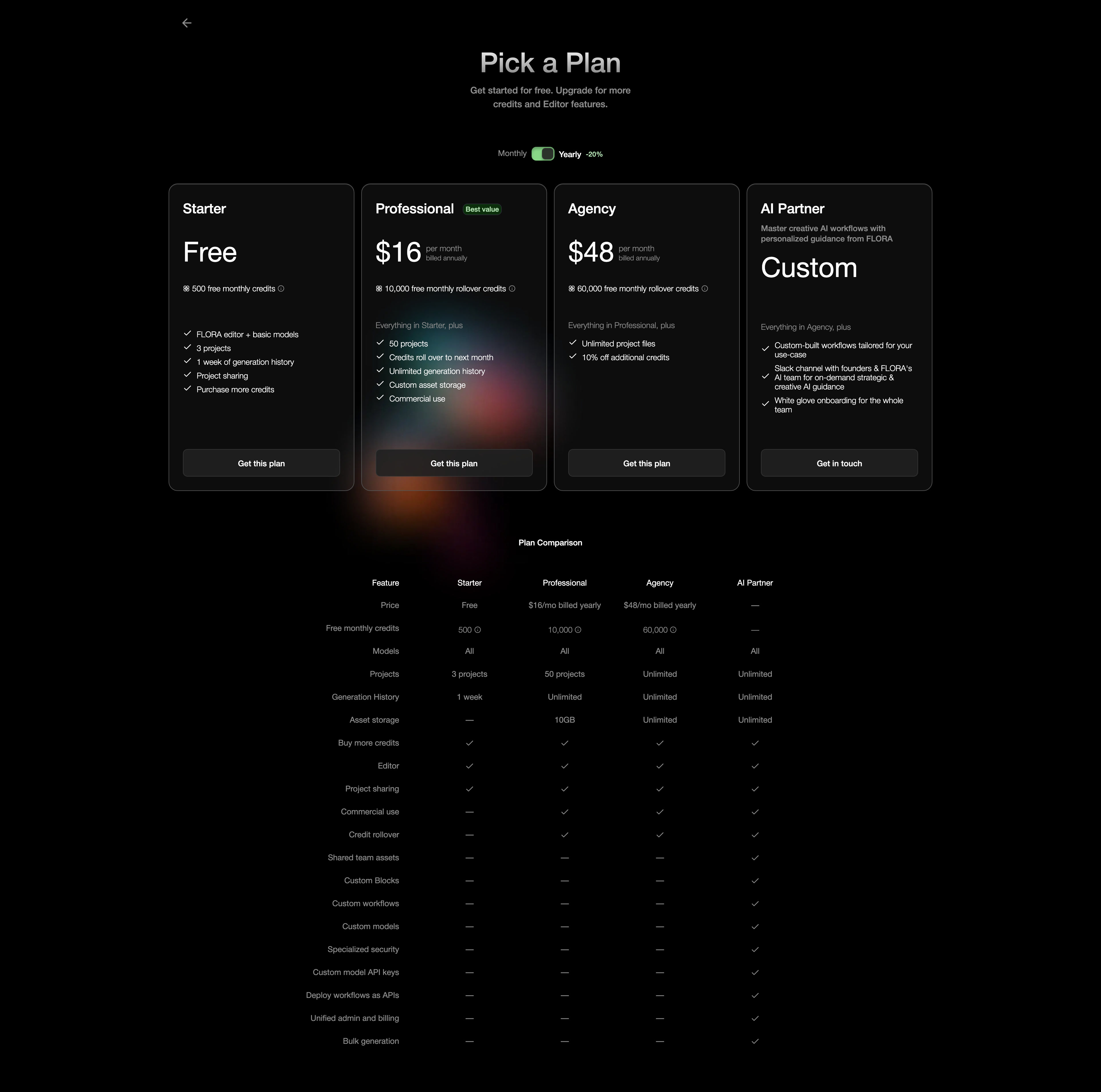 FLORA Landing Page Example: Your Intelligent Canvas. Every creative AI tool, thoughtfully connected.