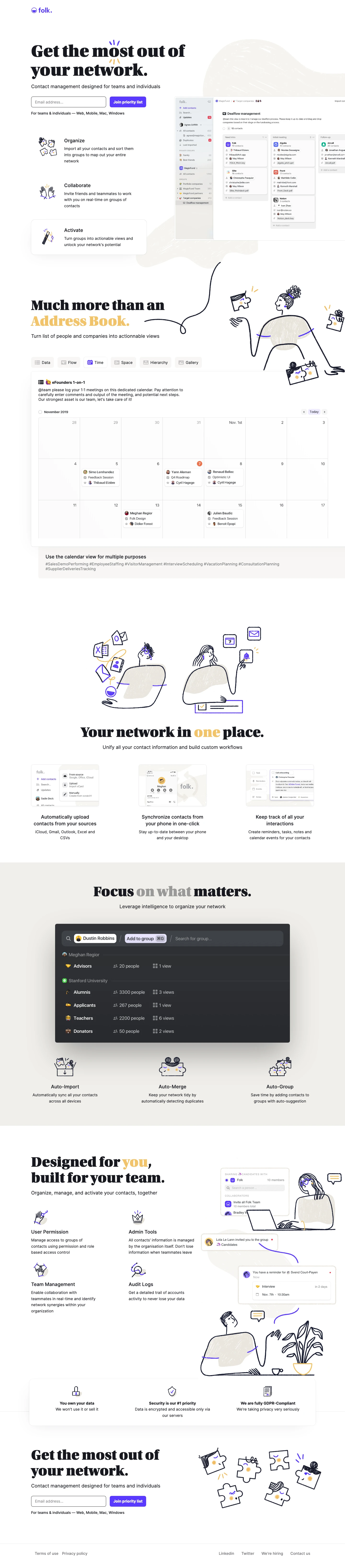 folk Landing Page Example: folk is contact management designed for teams and individuals. Organize, collaborate, and activate your network.
