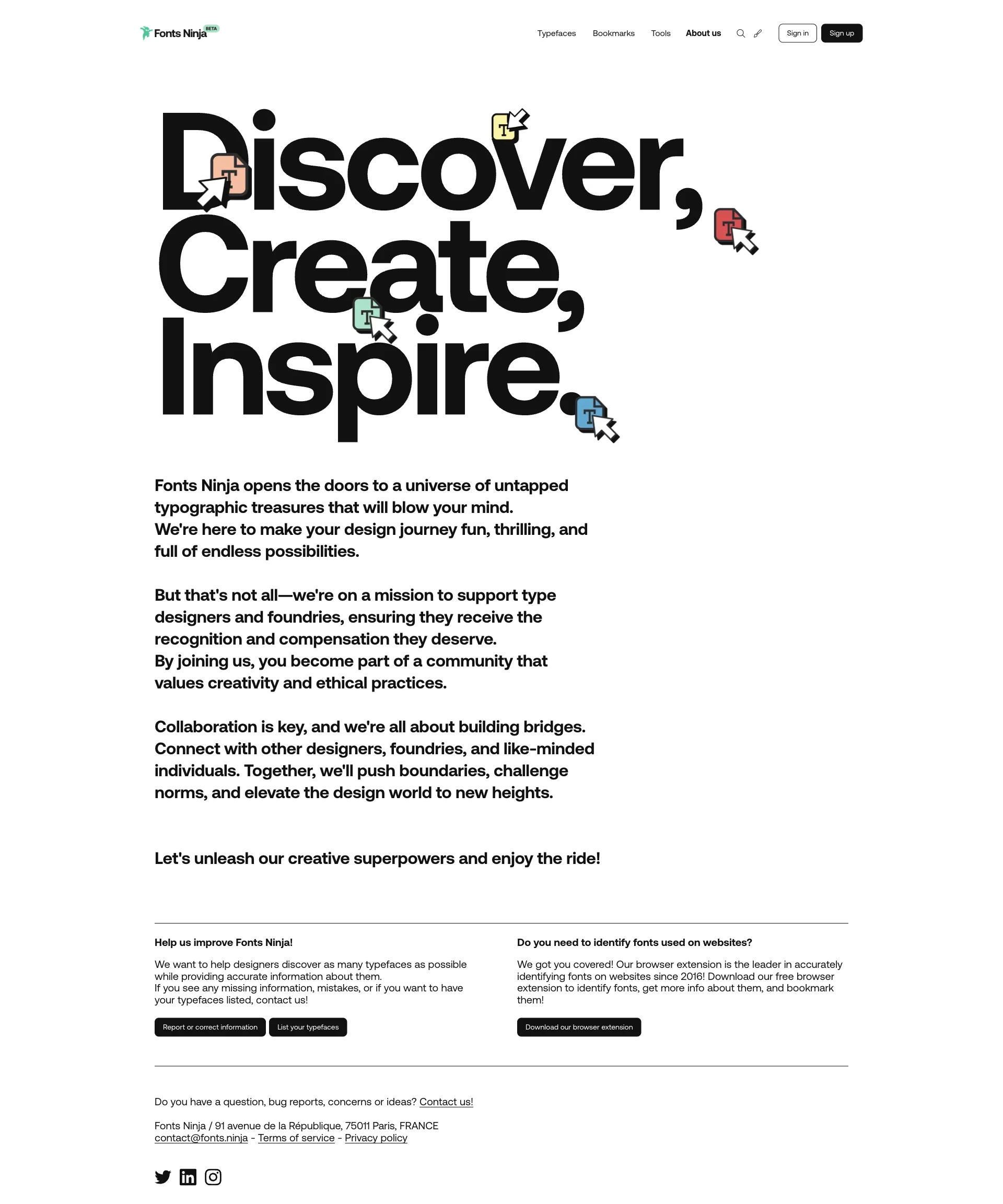 Fonts Ninja Landing Page Example: Fonts Ninja helps designers discover awesome fonts and create stunning designs. Explore thousands of fonts and download them for free or buy premium ones.