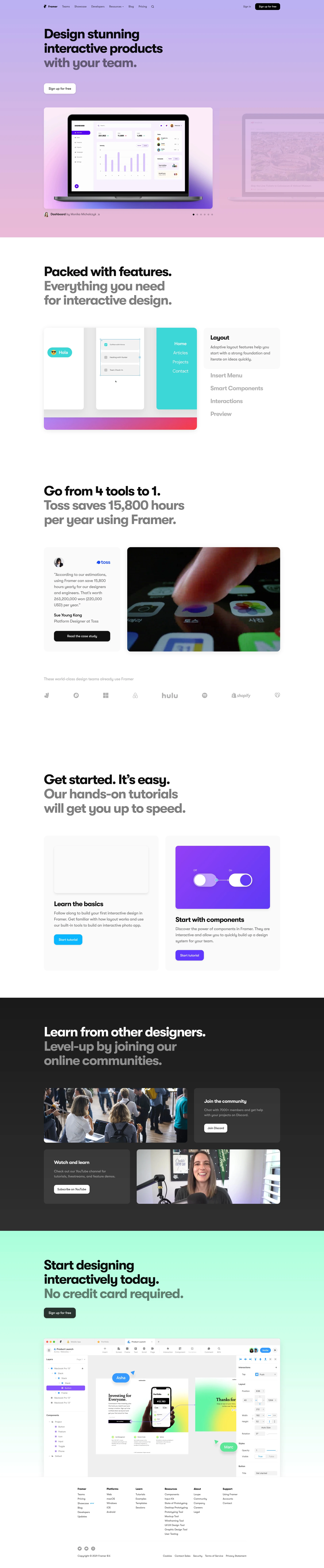 Framer Landing Page Example: It’s interactive design made simple—no code required, browser-based, and free for everyone.