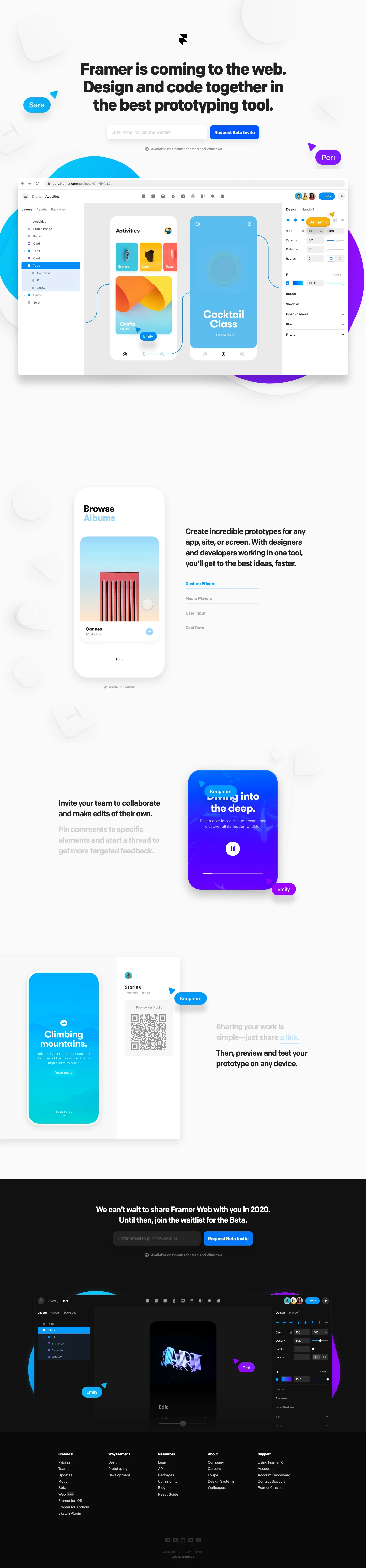 Framer Web Landing Page Example: Framer is coming to the web. Design and code together in the best prototyping tool.