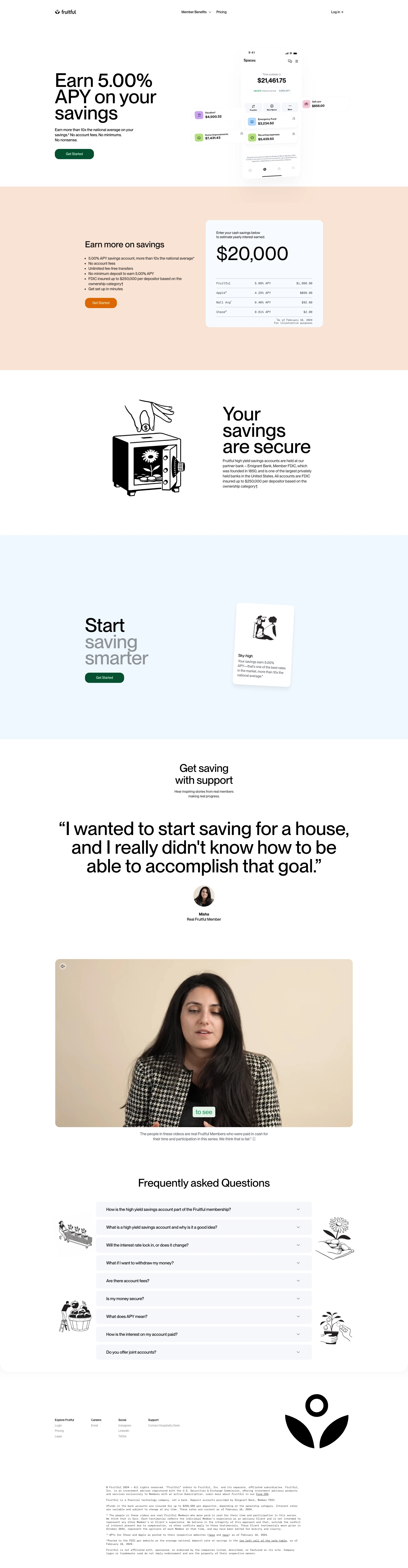 Fruitful Landing Page Example: Feel great about your finances, finally. Work with a Fruitful Guide, take control of your money, and stop stressing. Get access to smarter, simpler ways to save and invest.