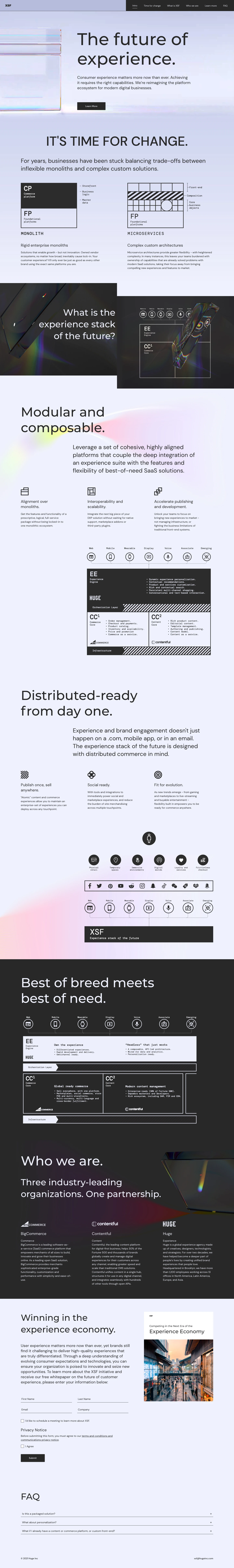 XSF Landing Page Example: The experience stack of the future (XSF) is a platform ecosystem for modern businesses to innovate on digital customer experience.
