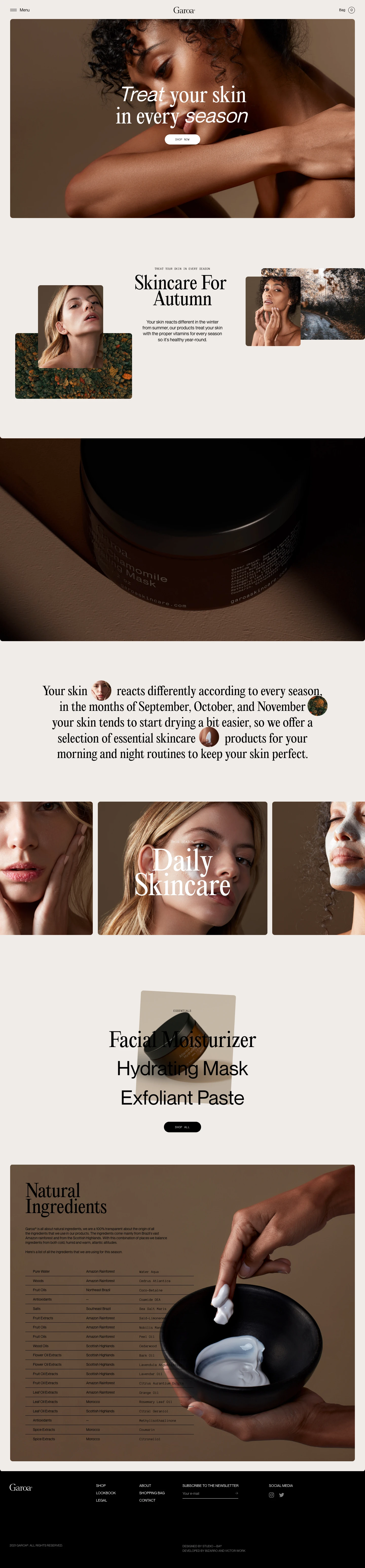 Garoa Skincare Landing Page Example: Treat your skin in every season.