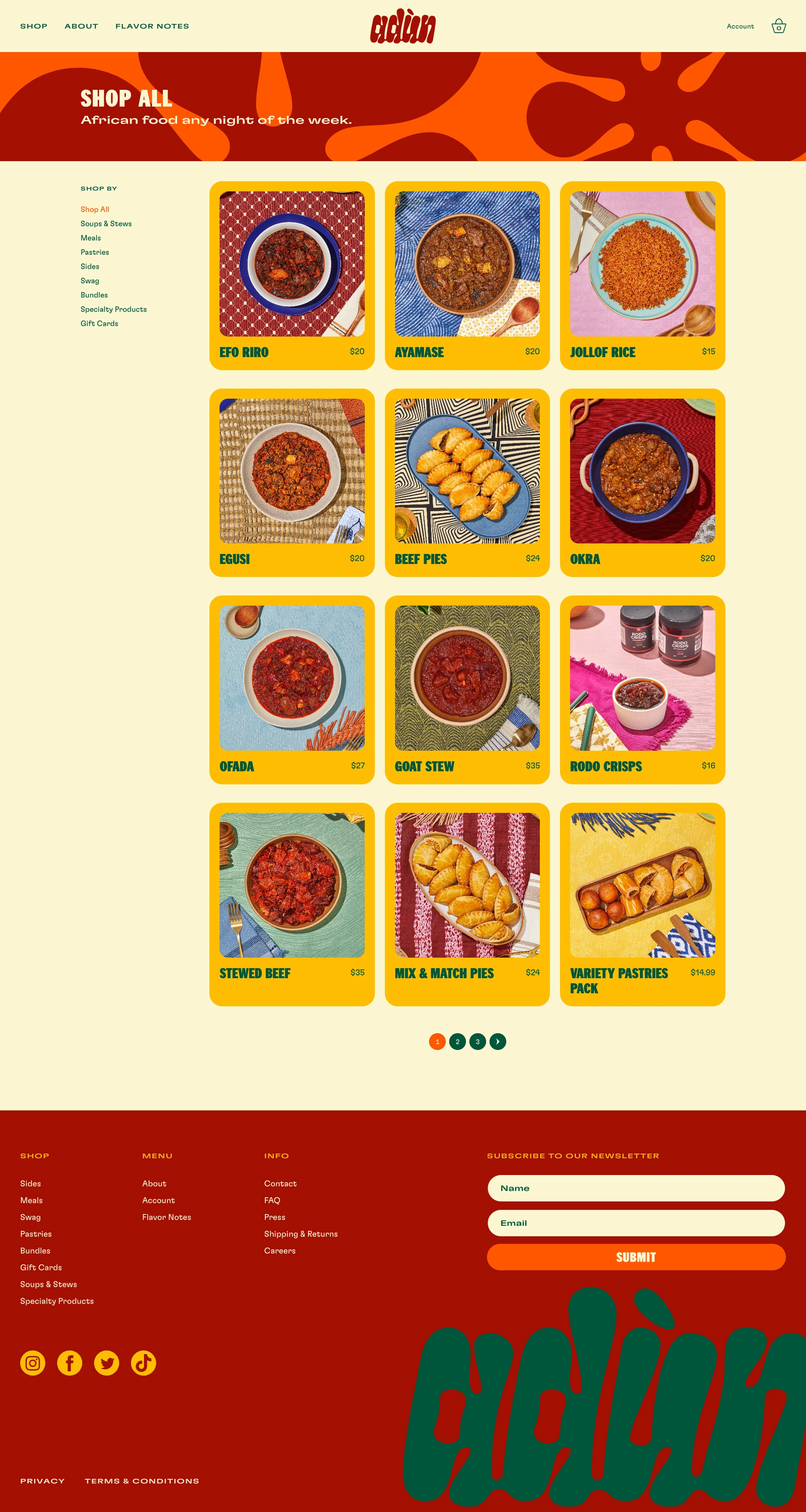 Adùn Landing Page Example: Adùn brings African flavors from our kitchen to your table. Classic Recipes and Fresh Takes, Made for You. Try our ready-in-minutes frozen meals.